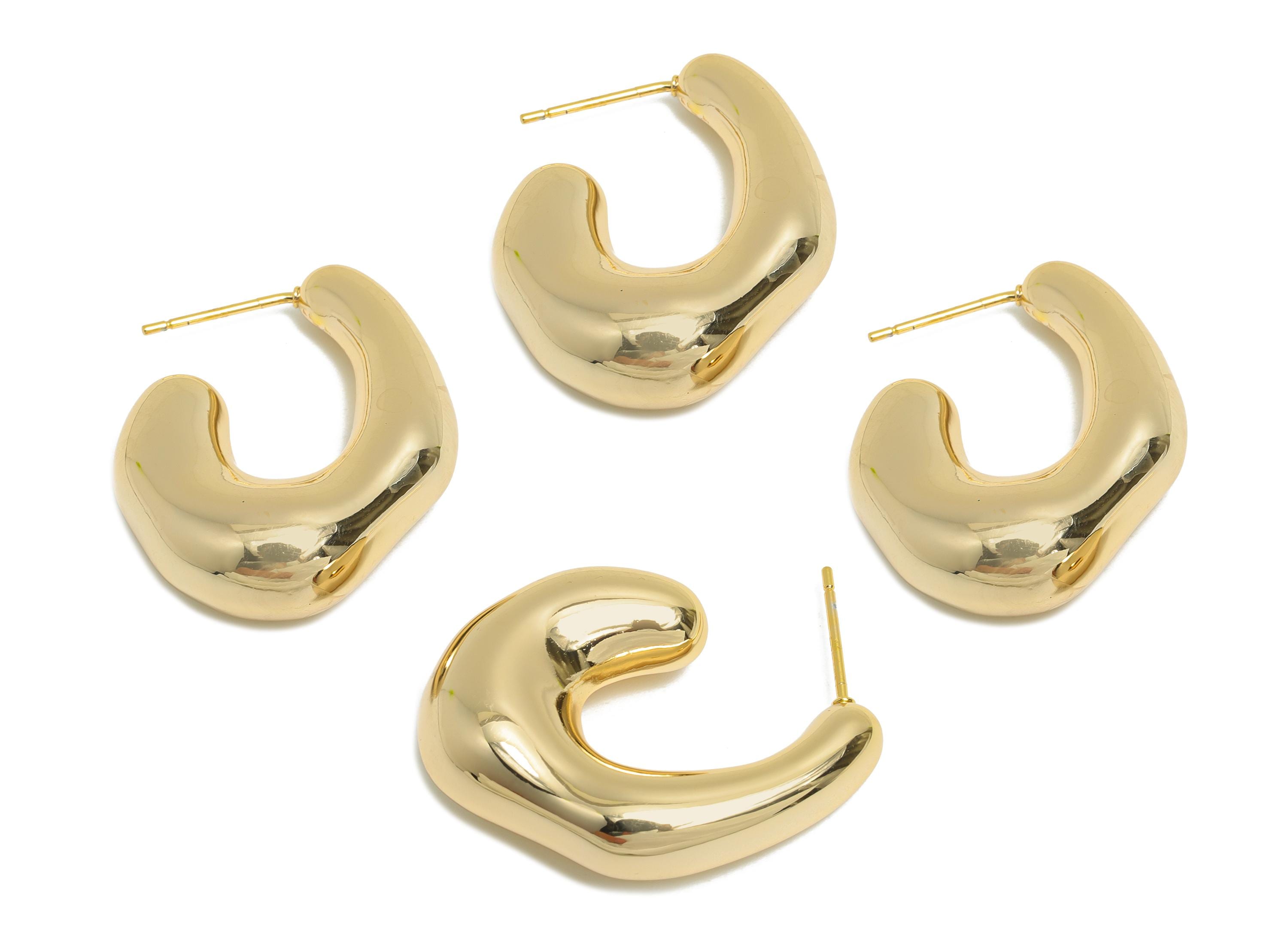 Abstract Gold Hoop Earring - Brass Minimalist Hoop Earring - Modern Gold Earring - Polished Gold Finish - Gold Jewelry - 33x25x9mm - RGP9414 - DOMEDBAZAAR