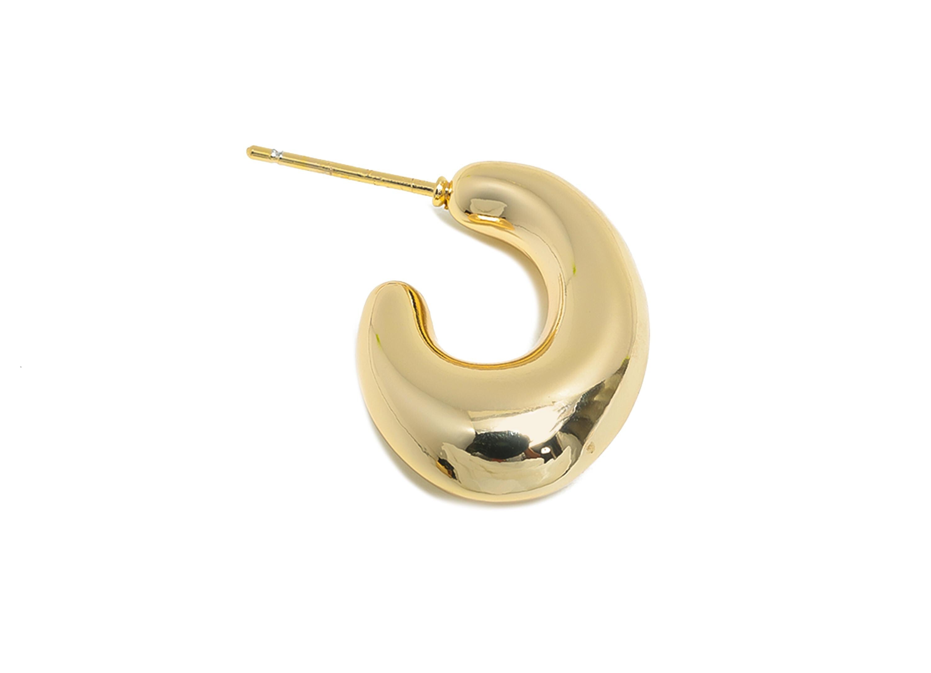 Abstract Gold Hoop Earring - Brass Minimalist Hoop Earring - Modern Gold Earring - Polished Gold Finish - Gold Jewelry - 23x16x7mm - RGP9415 - DOMEDBAZAAR