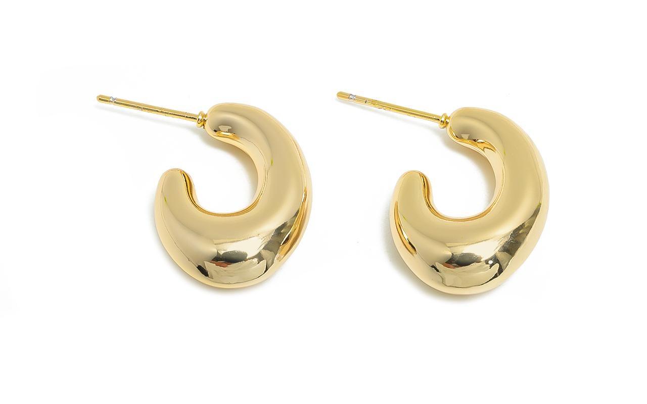 Abstract Gold Hoop Earring - Brass Minimalist Hoop Earring - Modern Gold Earring - Polished Gold Finish - Gold Jewelry - 23x16x7mm - RGP9415 - DOMEDBAZAAR