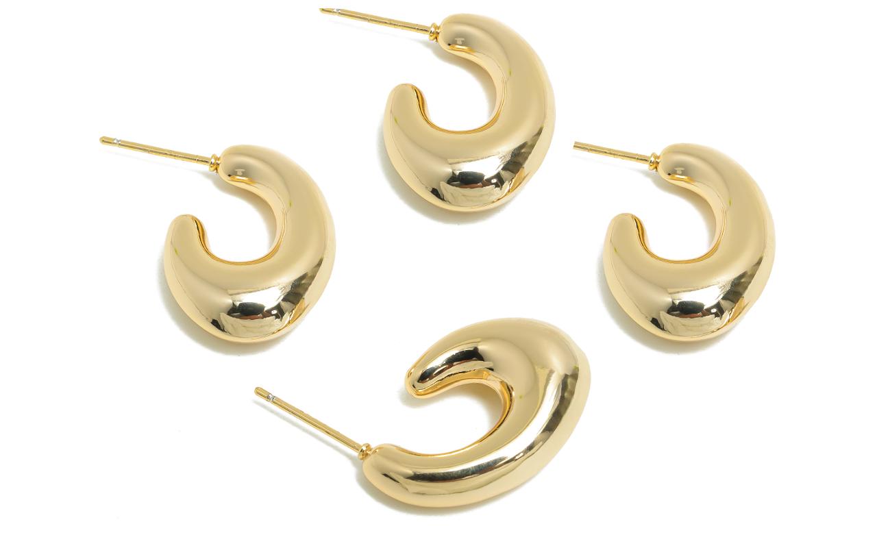 Abstract Gold Hoop Earring - Brass Minimalist Hoop Earring - Modern Gold Earring - Polished Gold Finish - Gold Jewelry - 23x16x7mm - RGP9415 - DOMEDBAZAAR