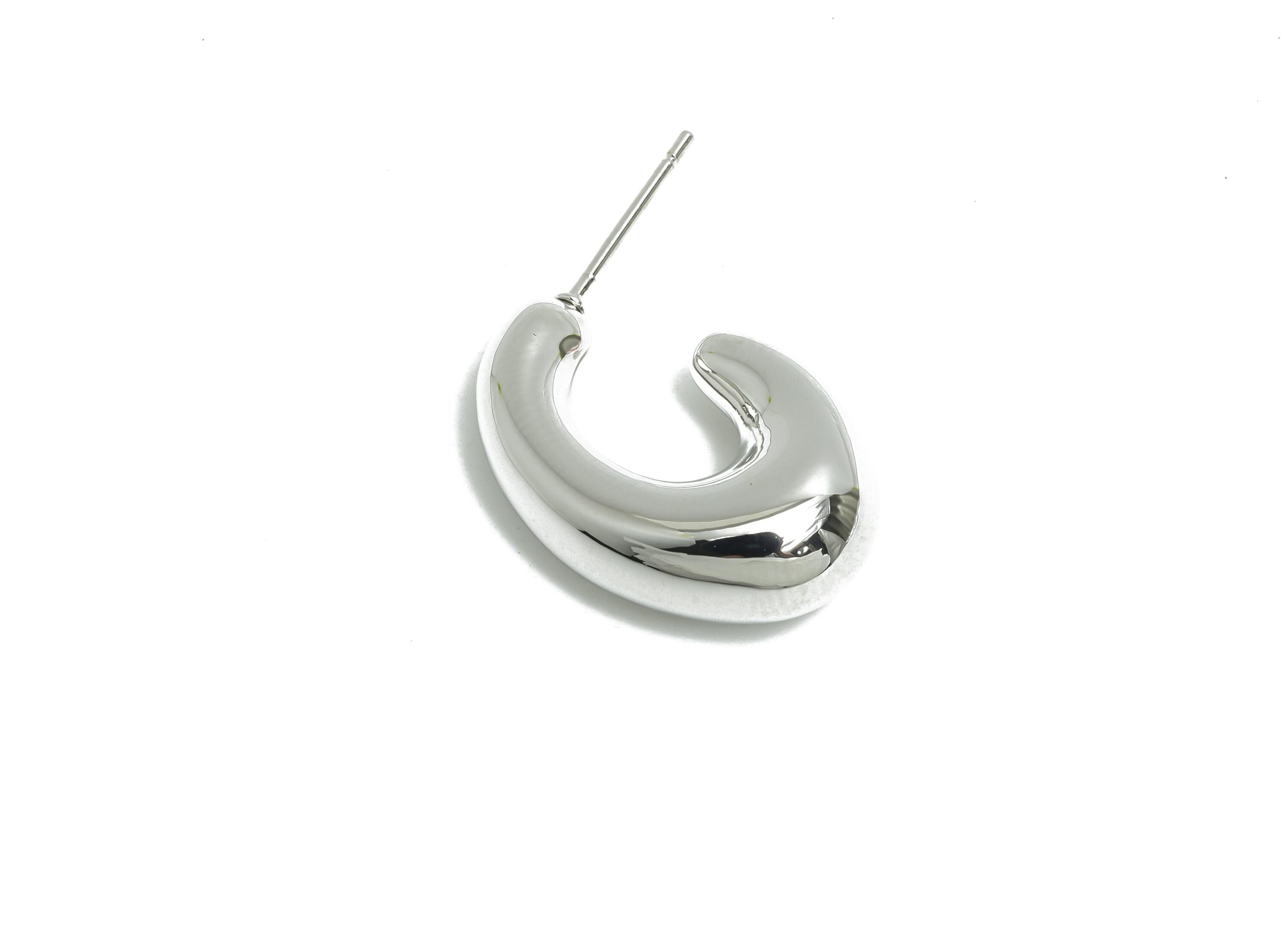 Abstract Hoop Earring - Brass Minimalist Hoop Earring - Modern Hoop Earring - Chunky Hoop Stud - Silver Bold Jewelry - 23x16x7mm - RGP9415S - DOMEDBAZAAR