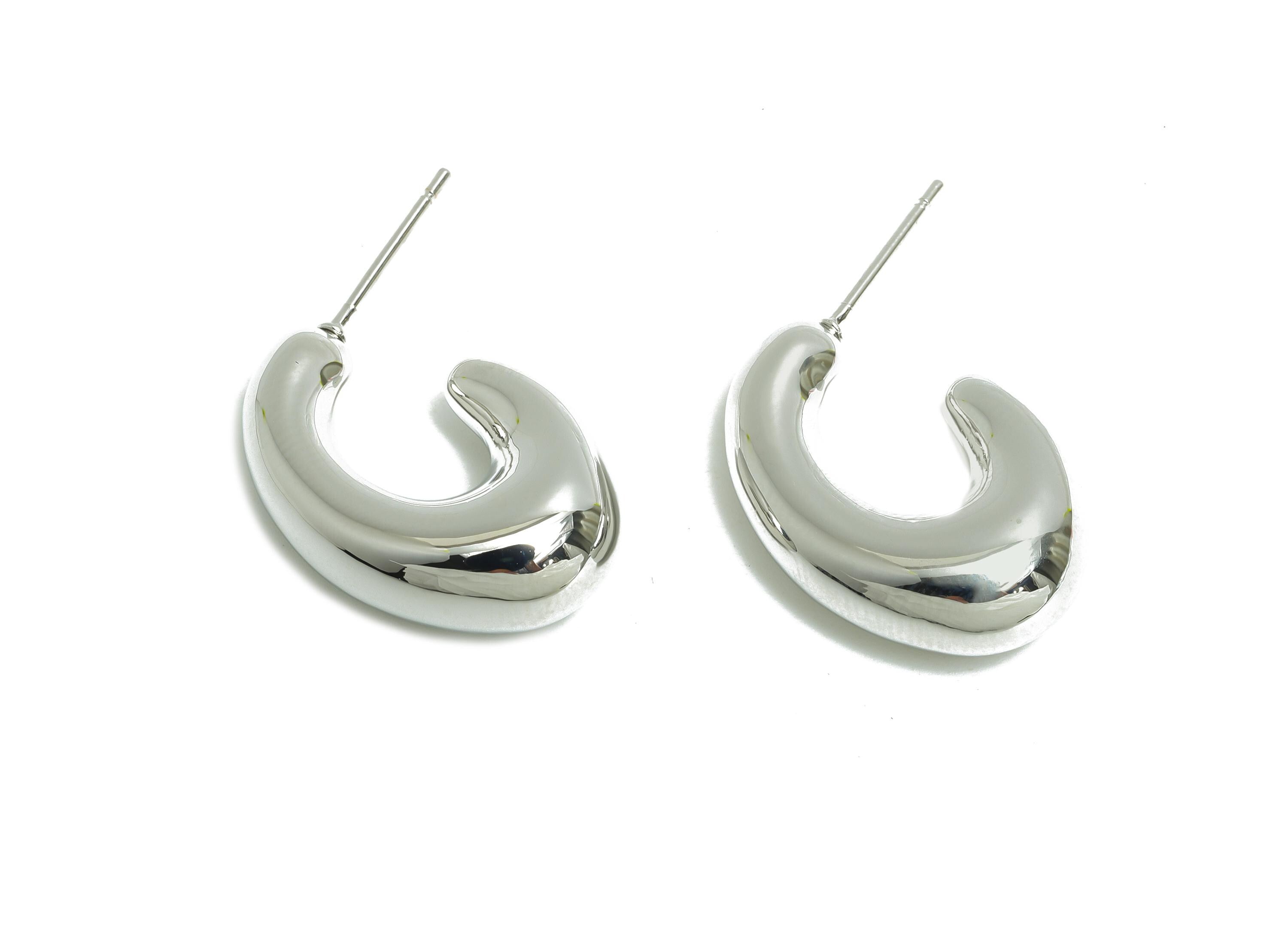 Abstract Hoop Earring - Brass Minimalist Hoop Earring - Modern Hoop Earring - Chunky Hoop Stud - Silver Bold Jewelry - 23x16x7mm - RGP9415S - DOMEDBAZAAR