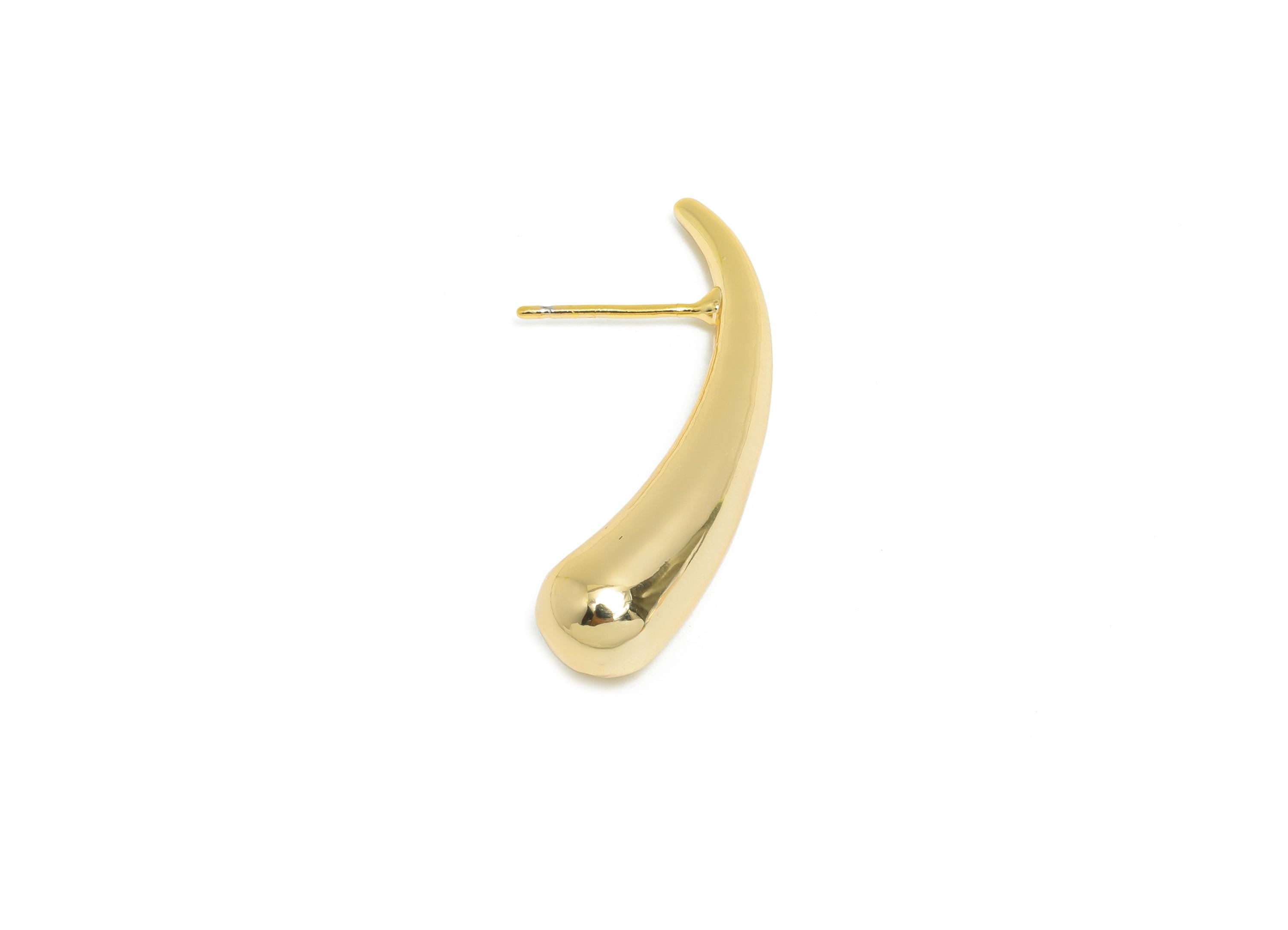 Abstract Gold Bent Earring - Brass Minimalist Teardrop Earring - Modern Gold Earring - Gold Tusk Earring - Gold Jewelry - 35x7x7mm - RGP9416 - DOMEDBAZAAR
