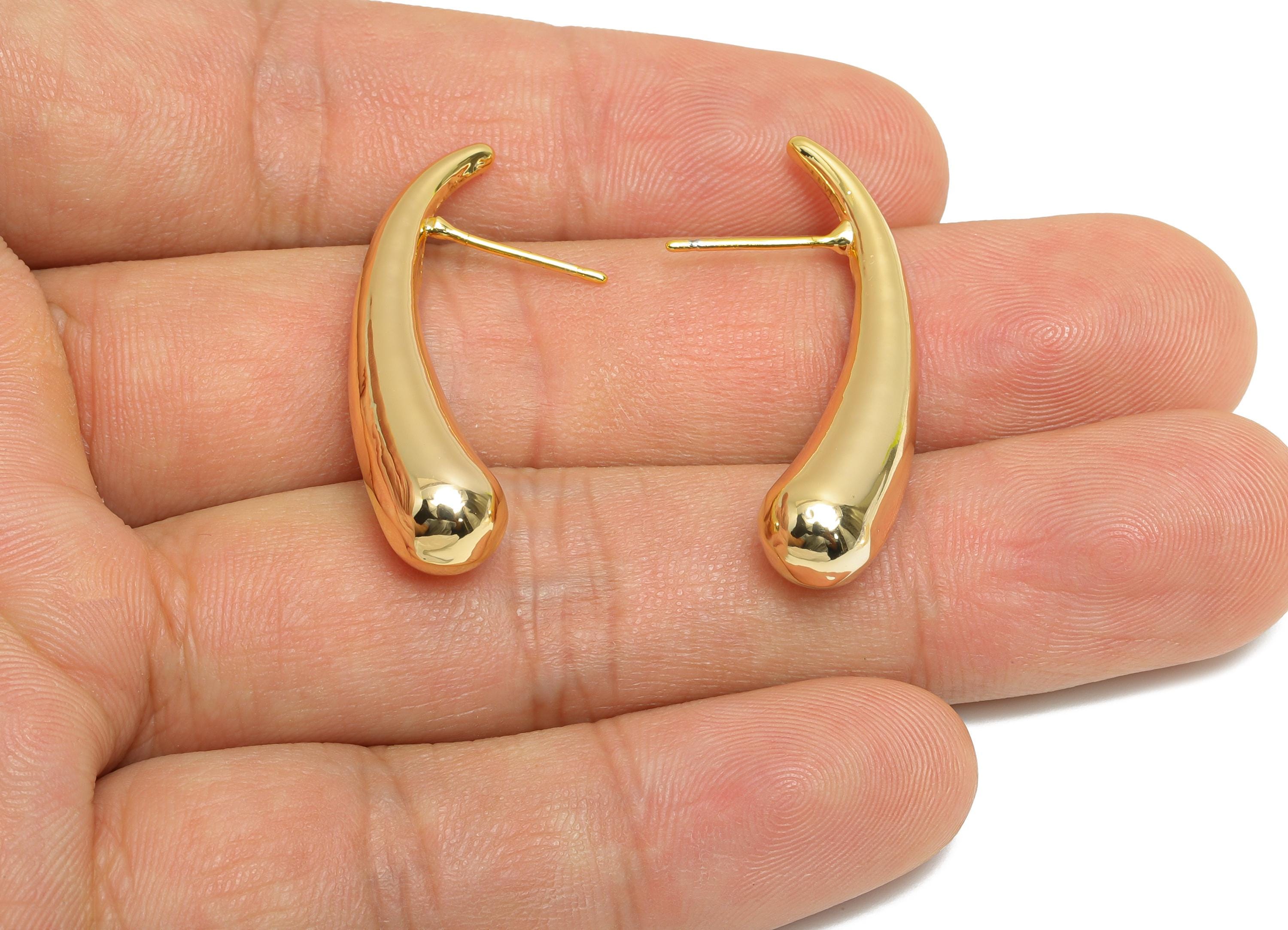 Abstract Gold Bent Earring - Brass Minimalist Teardrop Earring - Modern Gold Earring - Gold Tusk Earring - Gold Jewelry - 35x7x7mm - RGP9416 - DOMEDBAZAAR