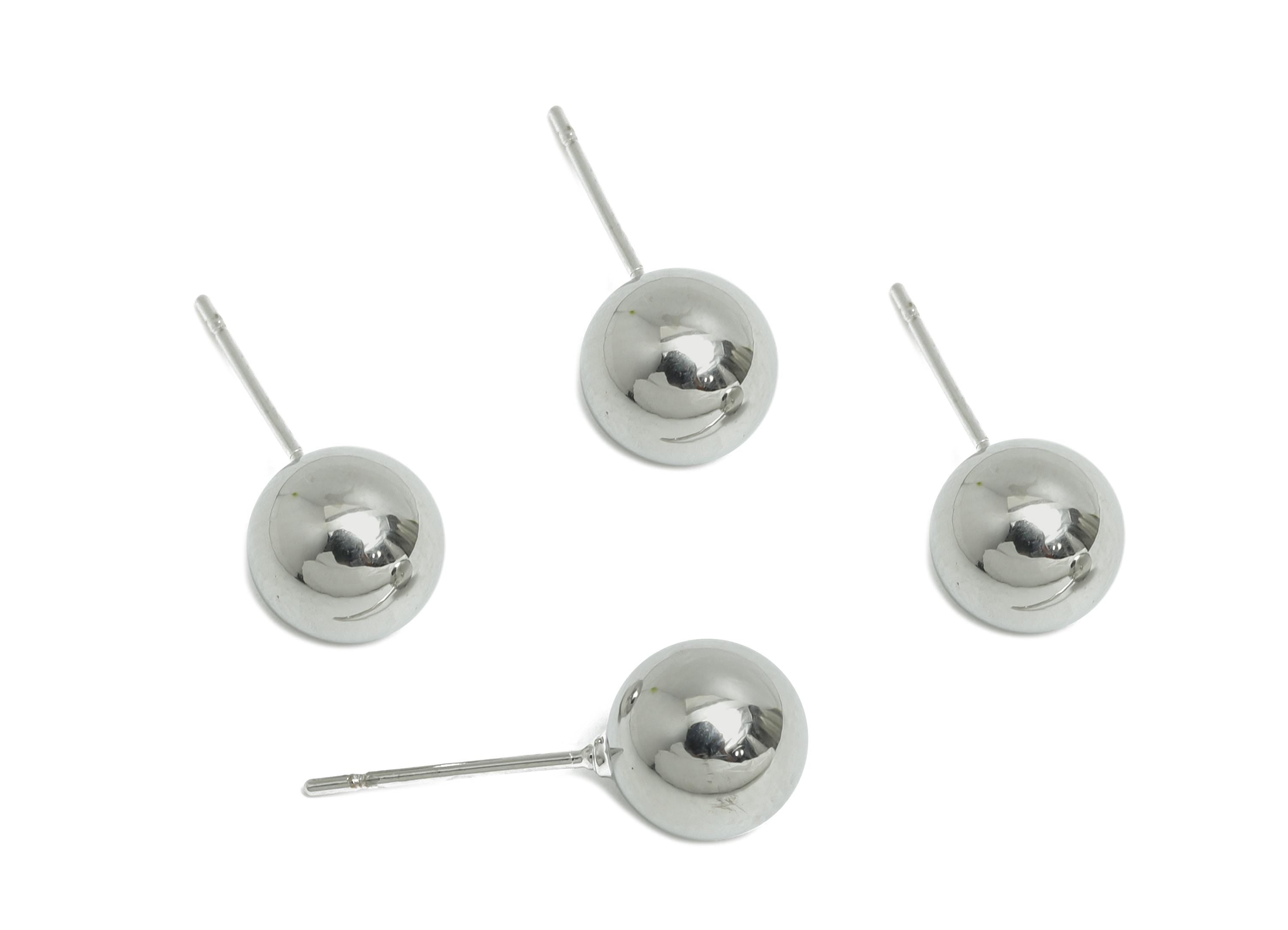 8mm Ball Stud Earring - Brass Minimalist Smooth Earring Stud - Modern Classic Stud Earring - Silver Stud - Elegant Simple Jewelry - RGP9404S - DOMEDBAZAAR