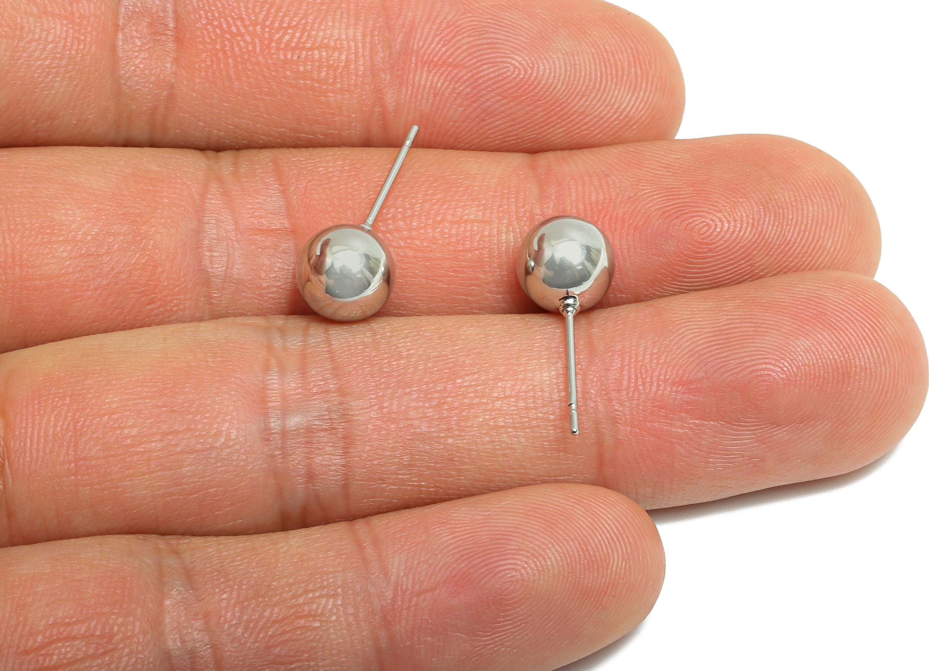 8mm Ball Stud Earring - Brass Minimalist Smooth Earring Stud - Modern Classic Stud Earring - Silver Stud - Elegant Simple Jewelry - RGP9404S - DOMEDBAZAAR