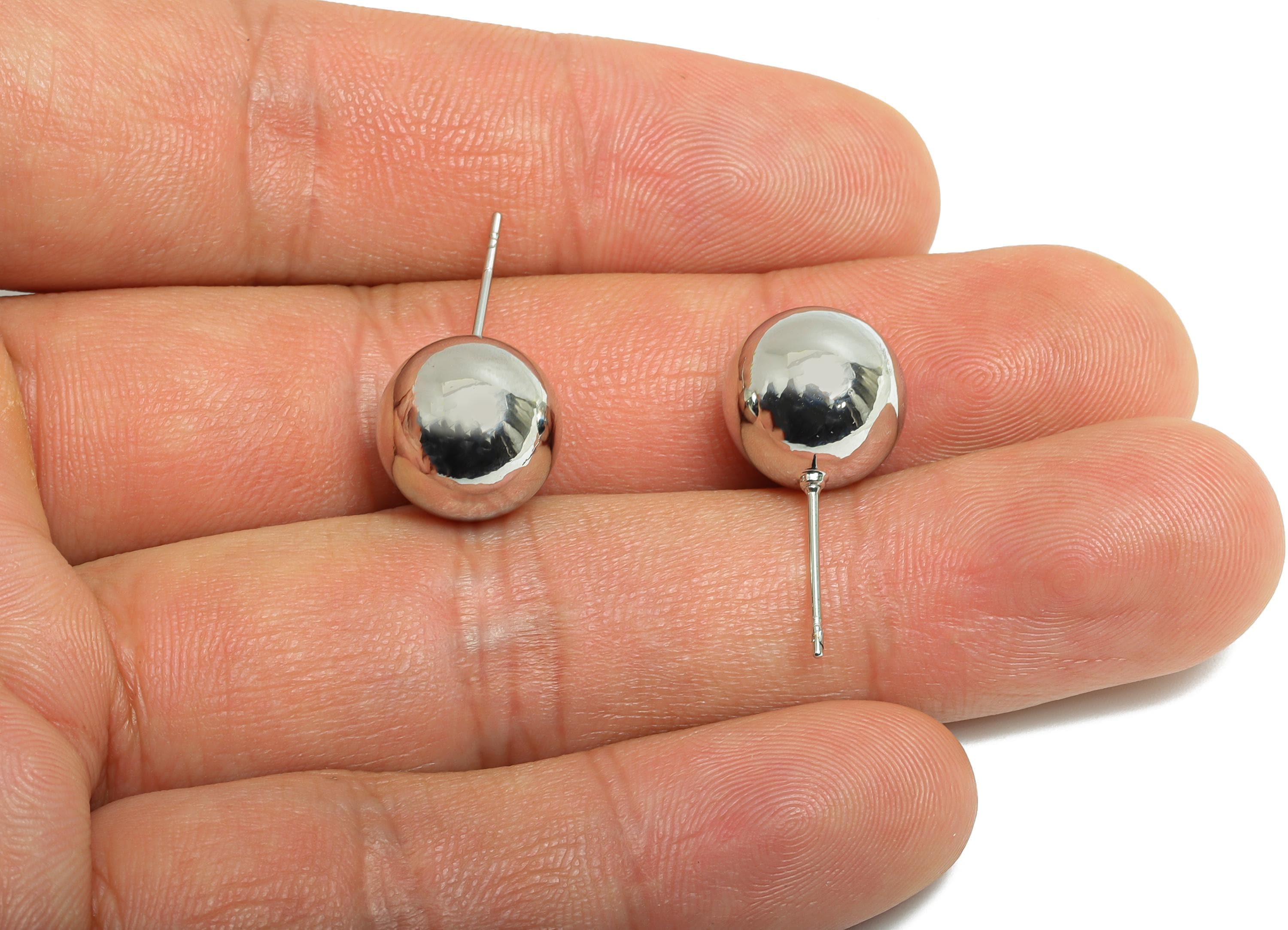 12mm Ball Stud Earring - Brass Minimalist Smooth Earring Stud - Modern Steel Stud Earring - Silver Jewelry - Elegant Simple Jewelry-RGP9407S - DOMEDBAZAAR
