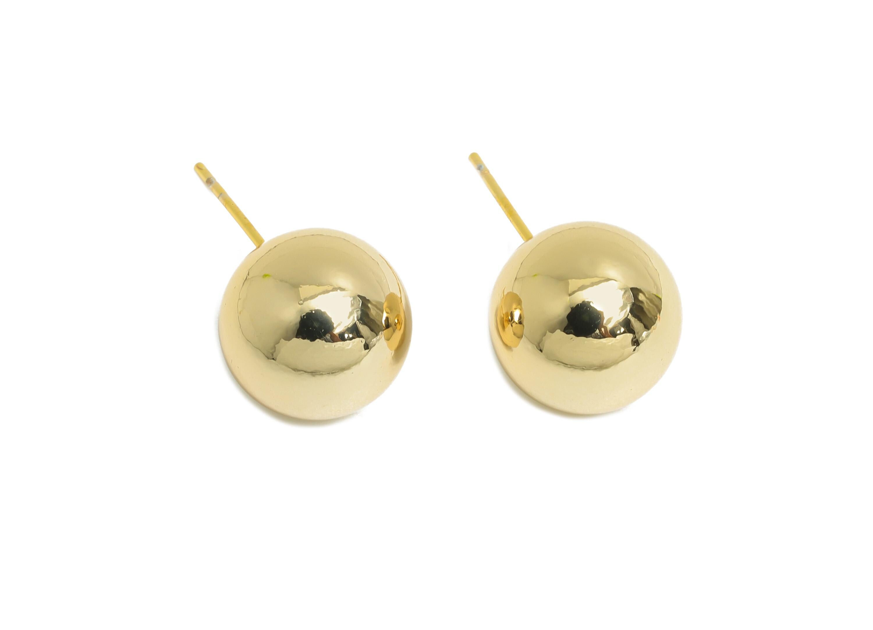 12mm Ball Stud Earring - Brass Minimalist Smooth Earring Stud - Modern Steel Stud Earring - Gold Jewelry - Elegant Simple Jewelry - RGP9407 - DOMEDBAZAAR