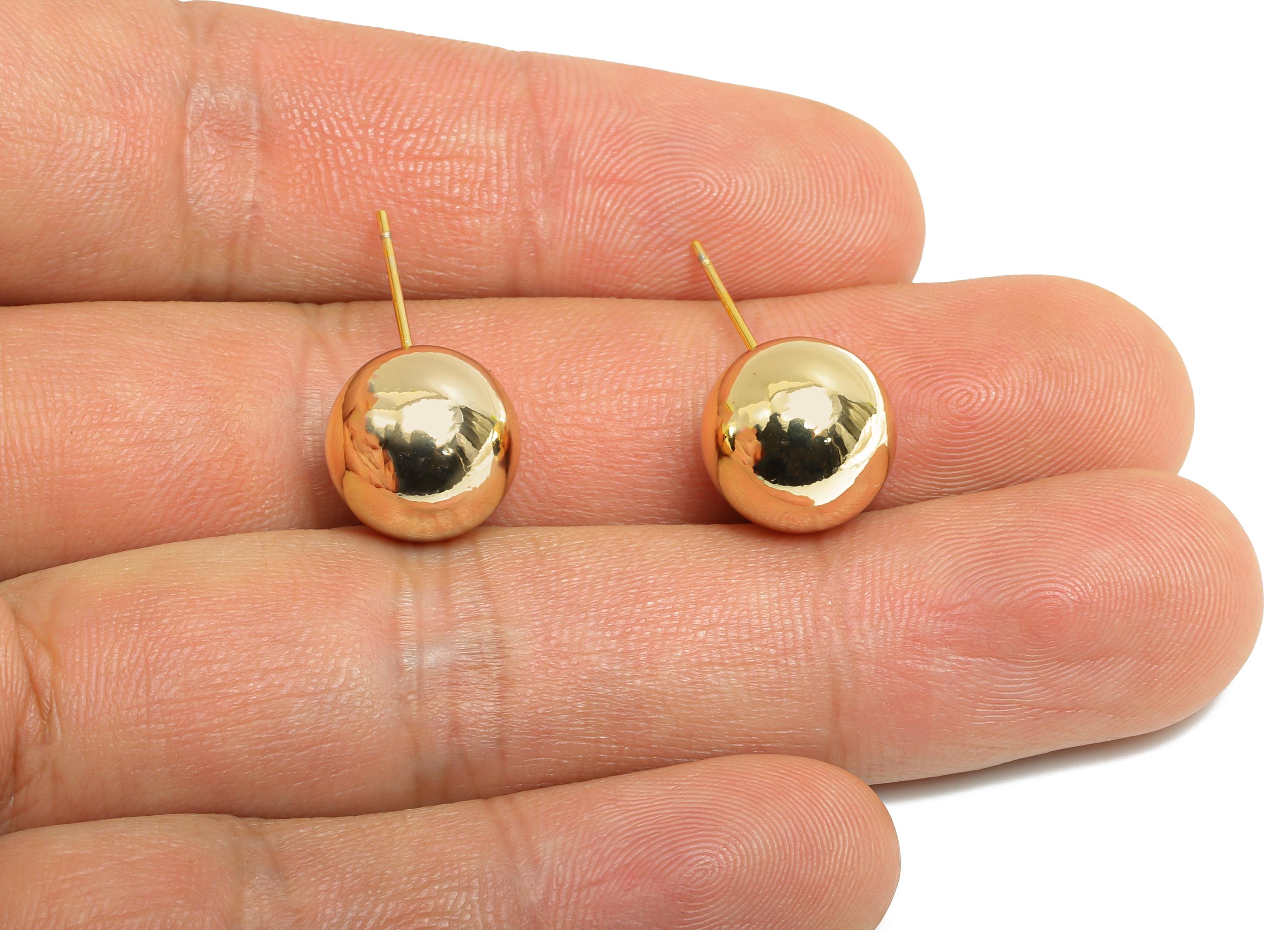 12mm Ball Stud Earring - Brass Minimalist Smooth Earring Stud - Modern Steel Stud Earring - Gold Jewelry - Elegant Simple Jewelry - RGP9407 - DOMEDBAZAAR