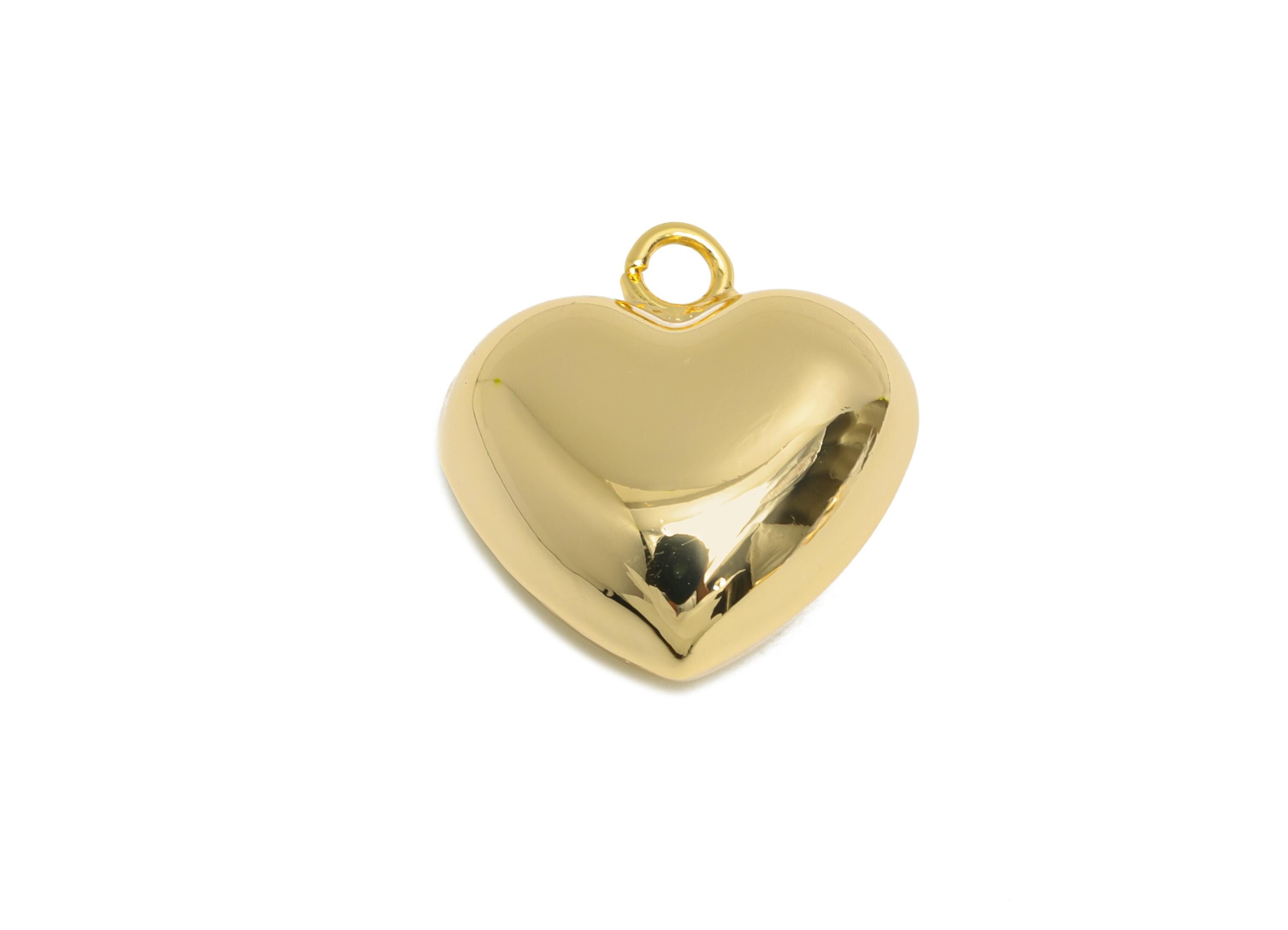 Gold Heart Earring Charm - Gold Sleek Earring Charm - Brass Timeless Fashion Romantic Jewelry - 18K Real Gold Plated - 19x18x9mm - RGP9412 - DOMEDBAZAAR