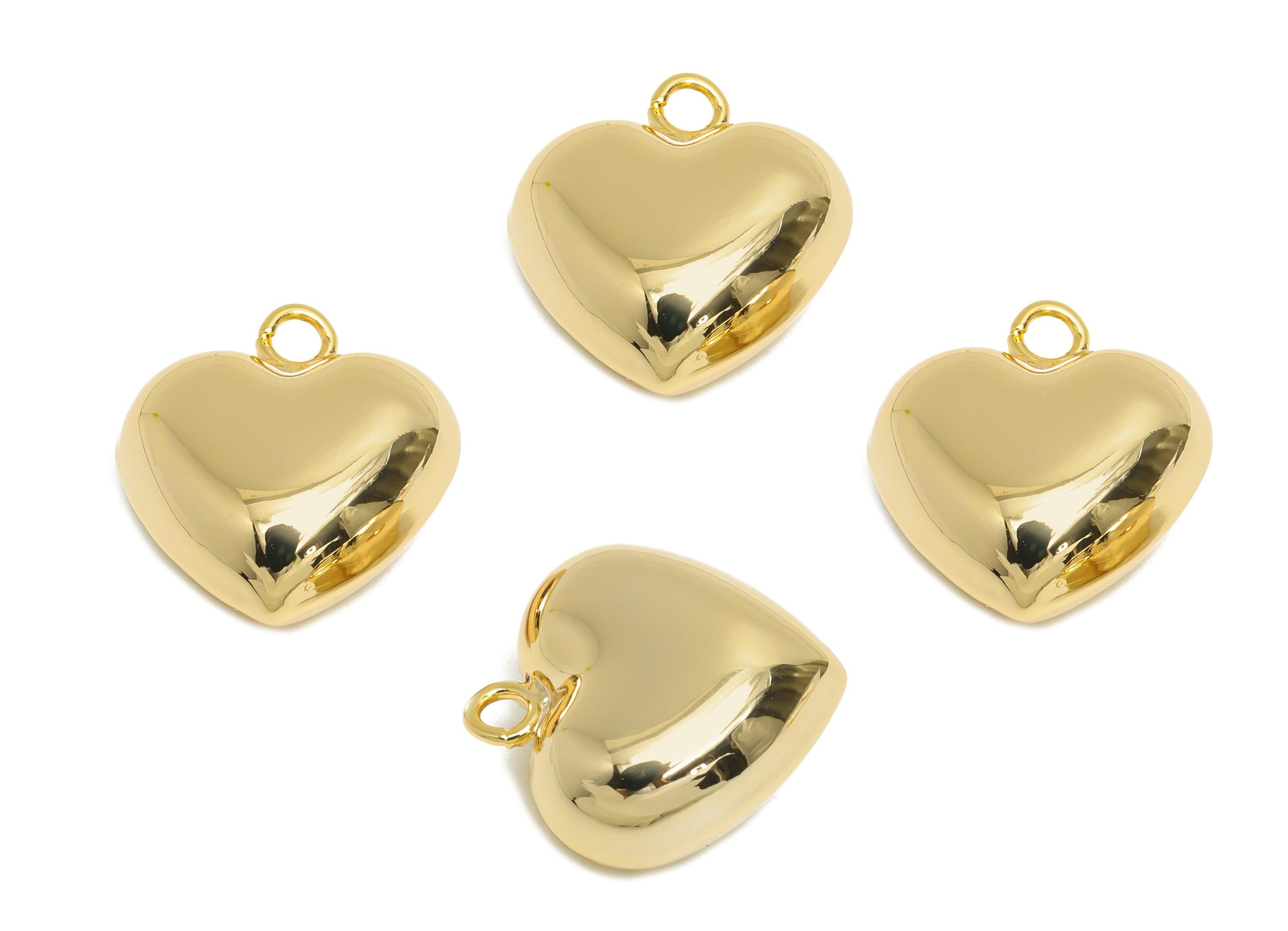 Gold Heart Earring Charm - Gold Sleek Earring Charm - Brass Timeless Fashion Romantic Jewelry - 18K Real Gold Plated - 19x18x9mm - RGP9412 - DOMEDBAZAAR