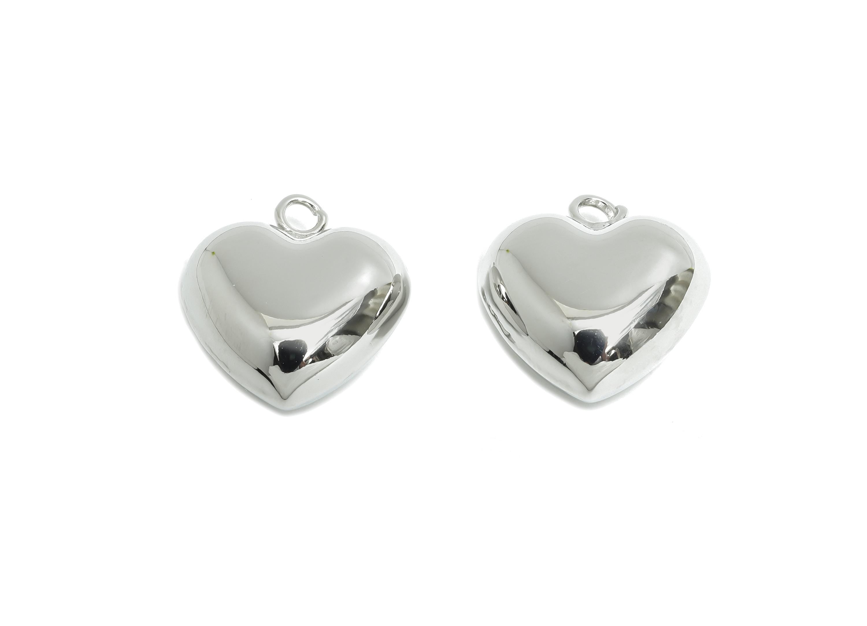 Brass Heart Earring Charm - Sleek Earring Charm - Brass Timeless Fashion Romantic Jewelry - 18K Real White Gold Plated - 19x18x9mm -RGP9412S - DOMEDBAZAAR