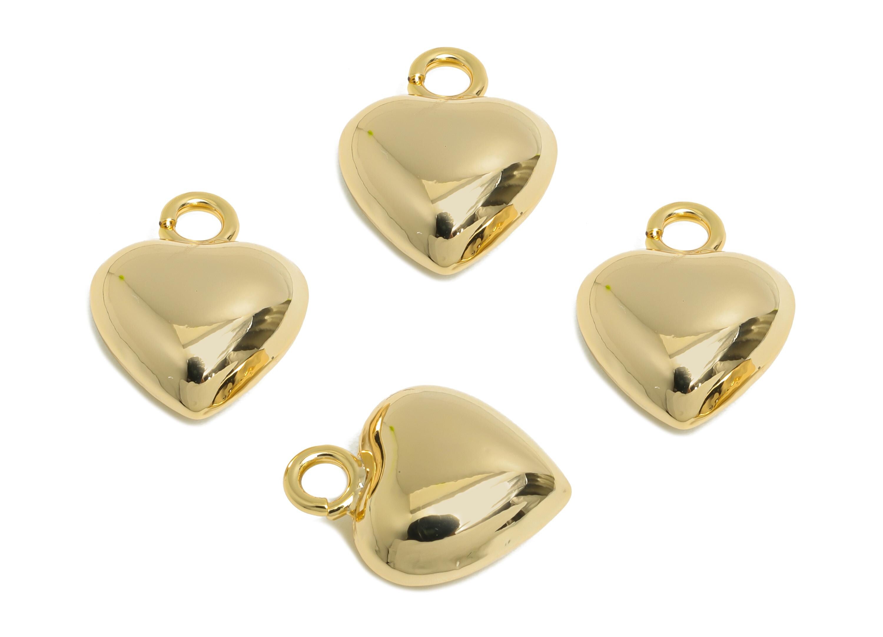 Gold Heart Earring Charm - Gold Sleek Earring Charm - Brass Timeless Fashion Romantic Jewelry - 18K Real Gold Plated - 15x11.8x6mm - RGP9411 - DOMEDBAZAAR