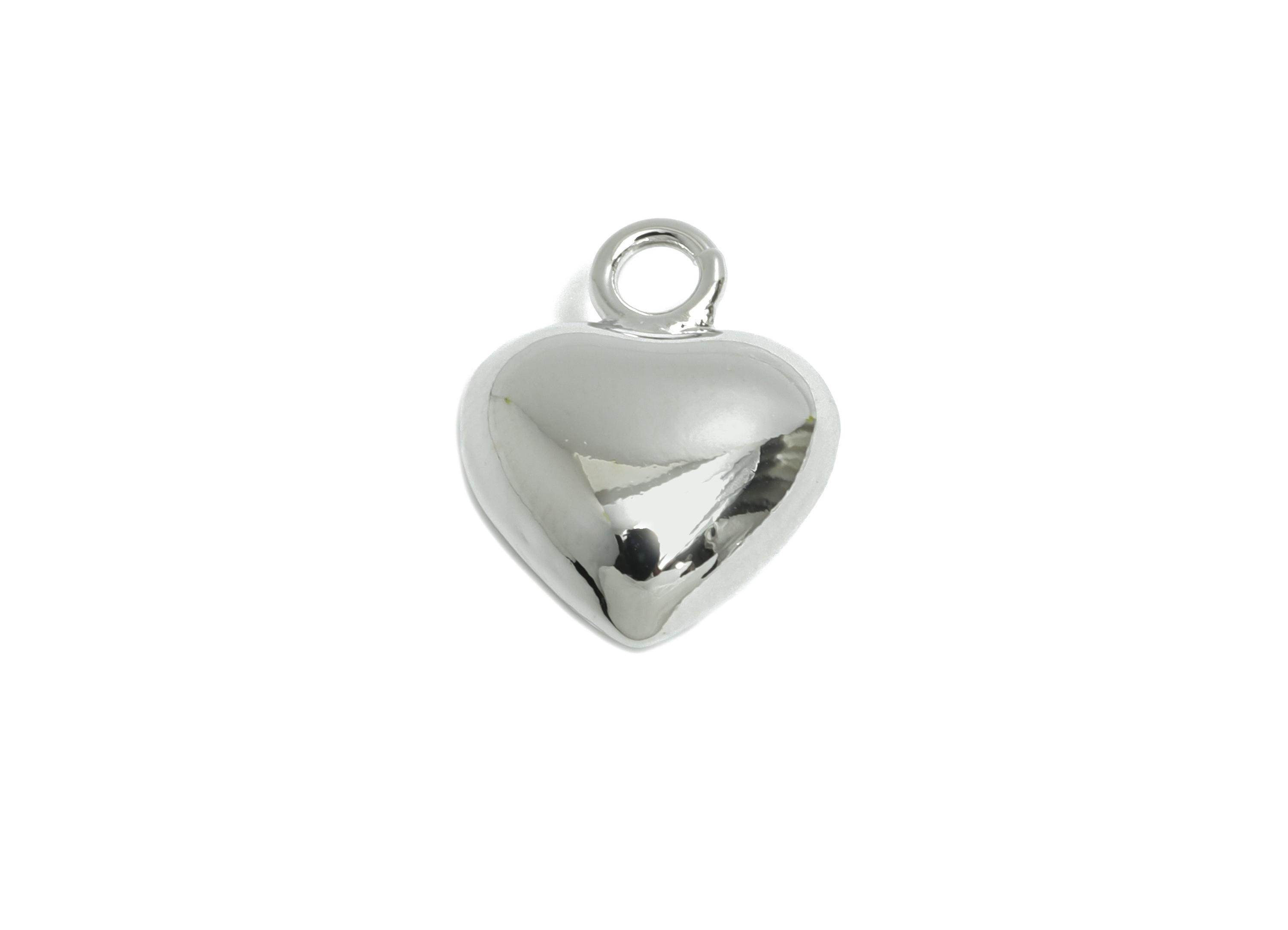 Brass Heart Earring Charm - Sleek Earring Charm - Brass Timeless Fashion Romantic Jewelry - 18K Real White Gold Plated - 15x11x6mm -RGP9411S - DOMEDBAZAAR