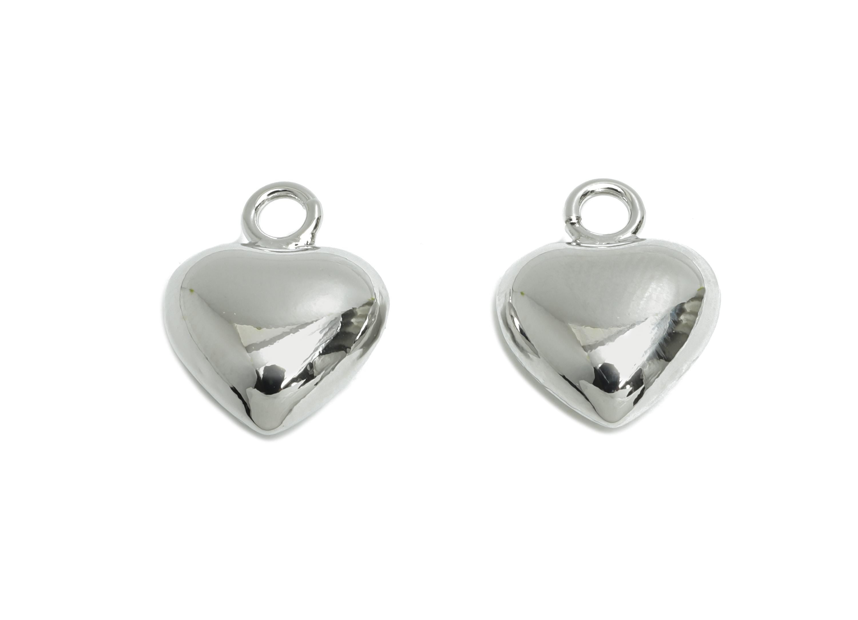 Brass Heart Earring Charm - Sleek Earring Charm - Brass Timeless Fashion Romantic Jewelry - 18K Real White Gold Plated - 15x11x6mm -RGP9411S - DOMEDBAZAAR