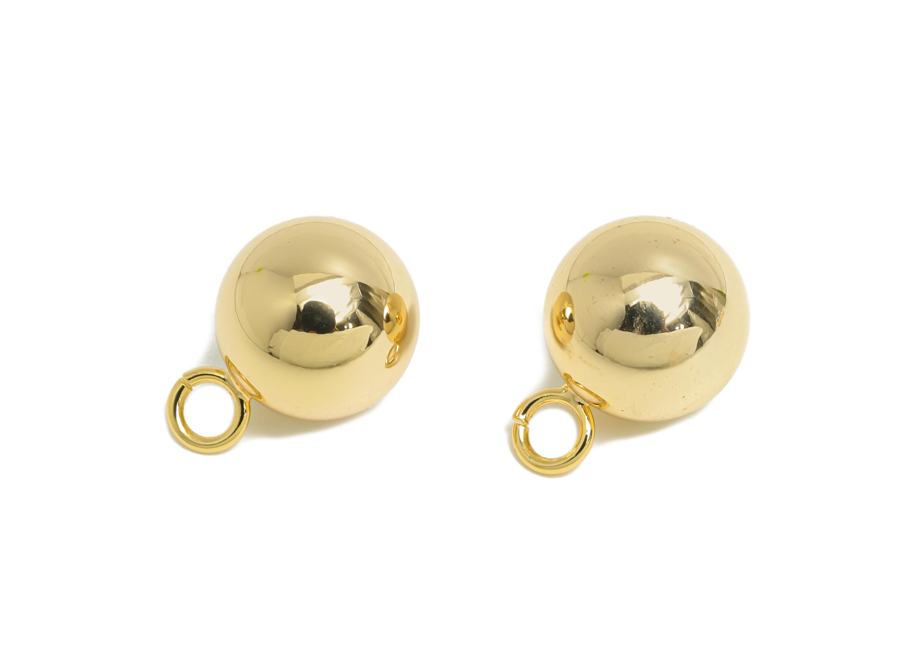 Gold Ball Pendant Earring - Gold Sleek Earring Charm - Brass Modern Minimalist Geometry Jewelry - 18K Real Gold Plated - 10x10x10mm -RGP9424 - DOMEDBAZAAR