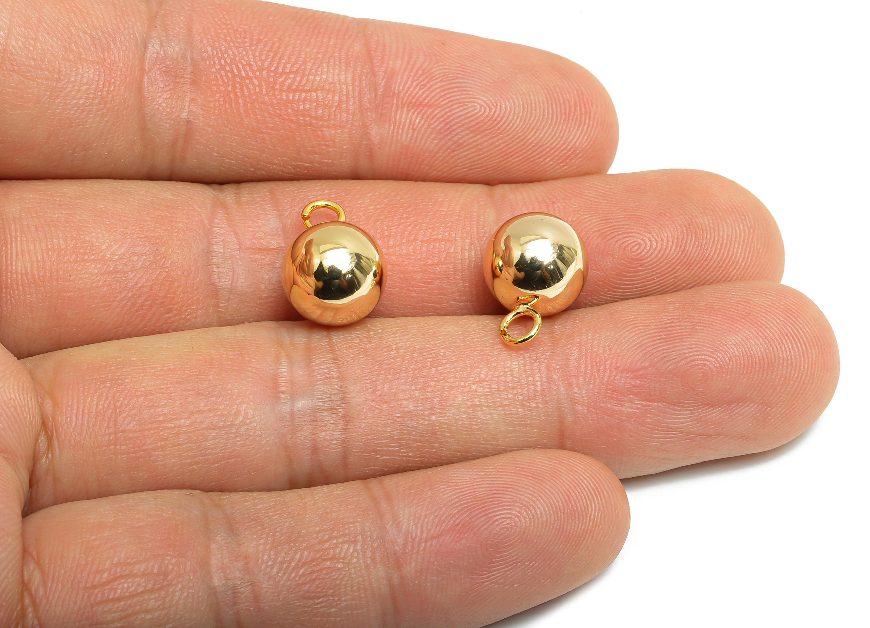 Gold Ball Pendant Earring - Gold Sleek Earring Charm - Brass Modern Minimalist Geometry Jewelry - 18K Real Gold Plated - 10x10x10mm -RGP9424 - DOMEDBAZAAR