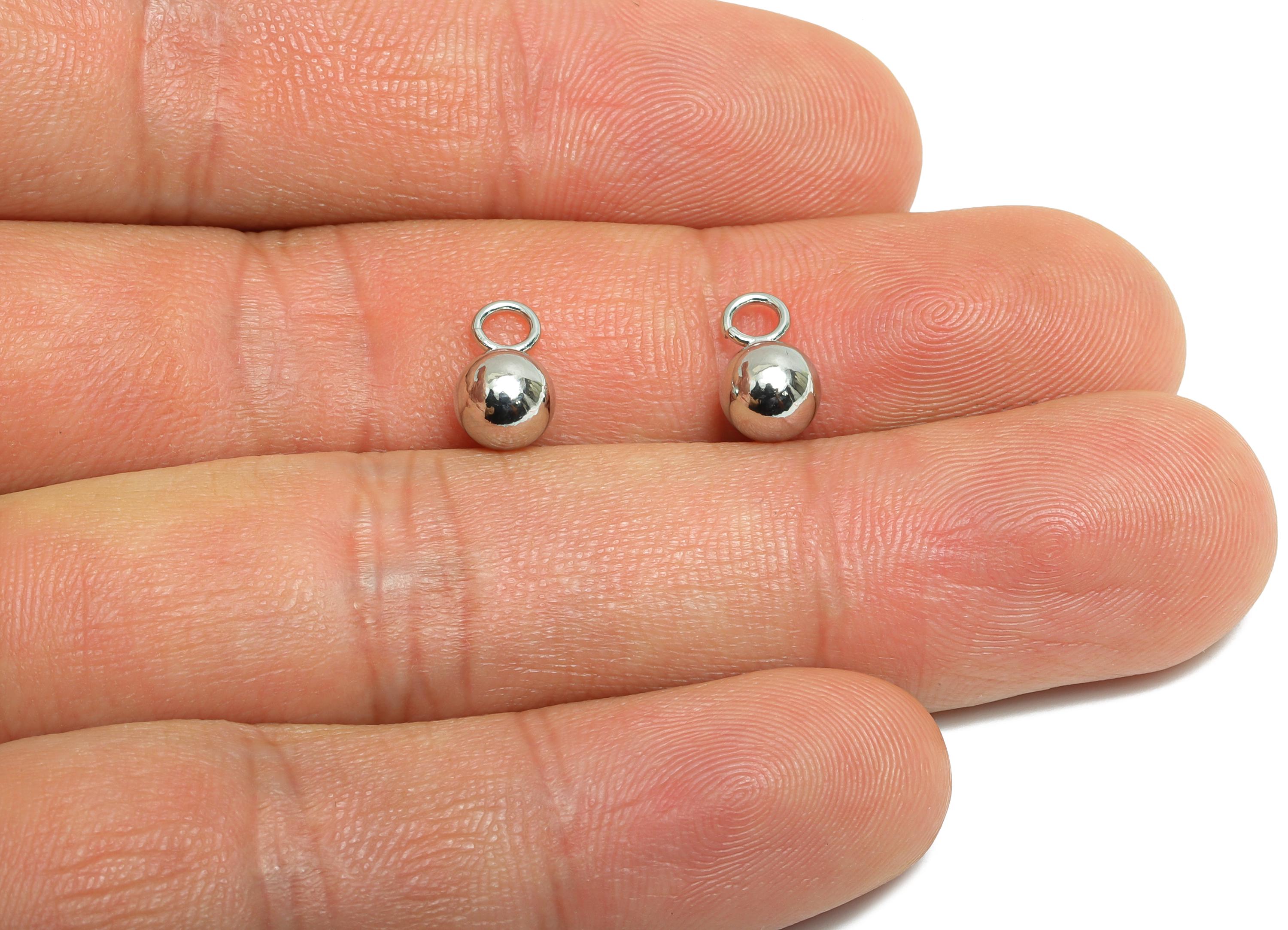 6mm Ball Pendant Earring - Silver Sleek Earring Charm - Brass Modern Minimalist Geometry Jewelry - 18K Real White Gold Plated - RGP9422S - DOMEDBAZAAR