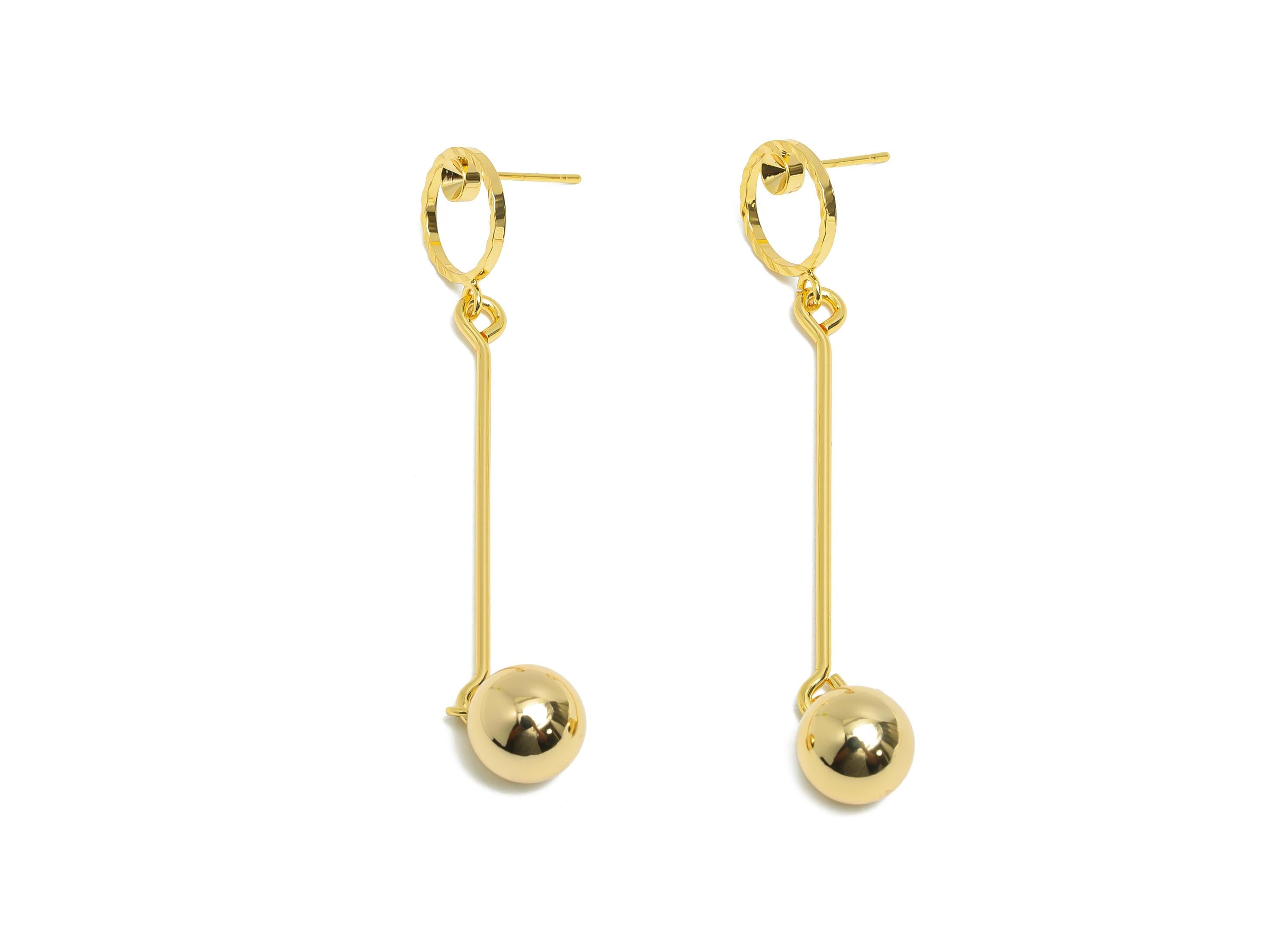 Long Bar Dangle Earring - Brass Linear Drop Earring Stud - Modern Dangle Earring - Gold Jewelry - 18k Real Gold Plating - 68x12x9mm -RGP9399 - DOMEDBAZAAR