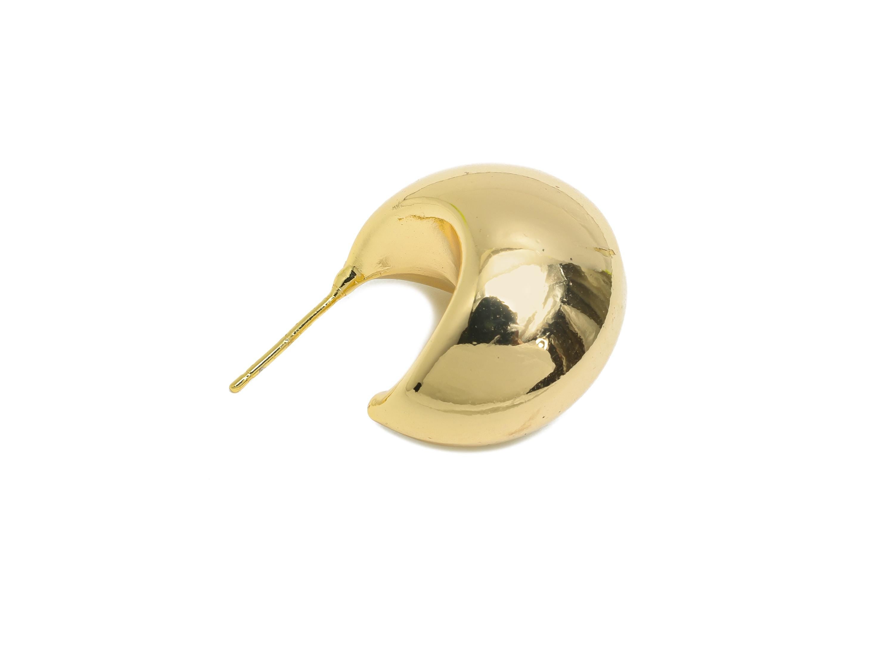 Gold Crescent Hoop Earring - Brass Bold Crescent Earring Stud - Chunky Crescent Earring - 18k Real Gold Plating - 38x20x2mm - RGP9440 - DOMEDBAZAAR