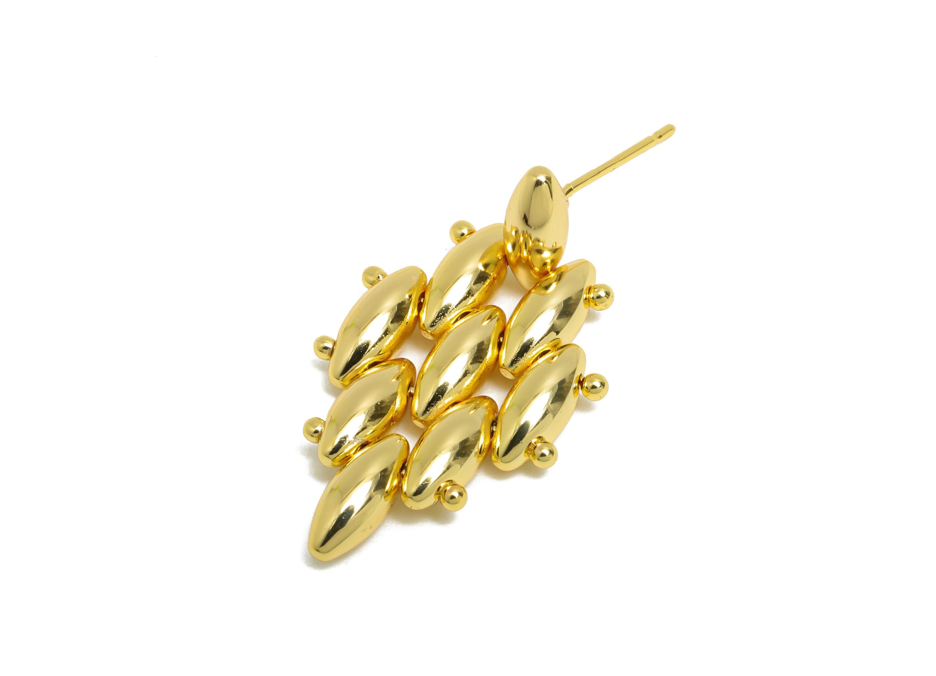 Marquise Cluster Earring Stud - Brass Layered Marquise Earring Stud - Geometric Cluster Jewelry - 18k Real Gold Plated - 27x17x3mm - RGP9438 - DOMEDBAZAAR