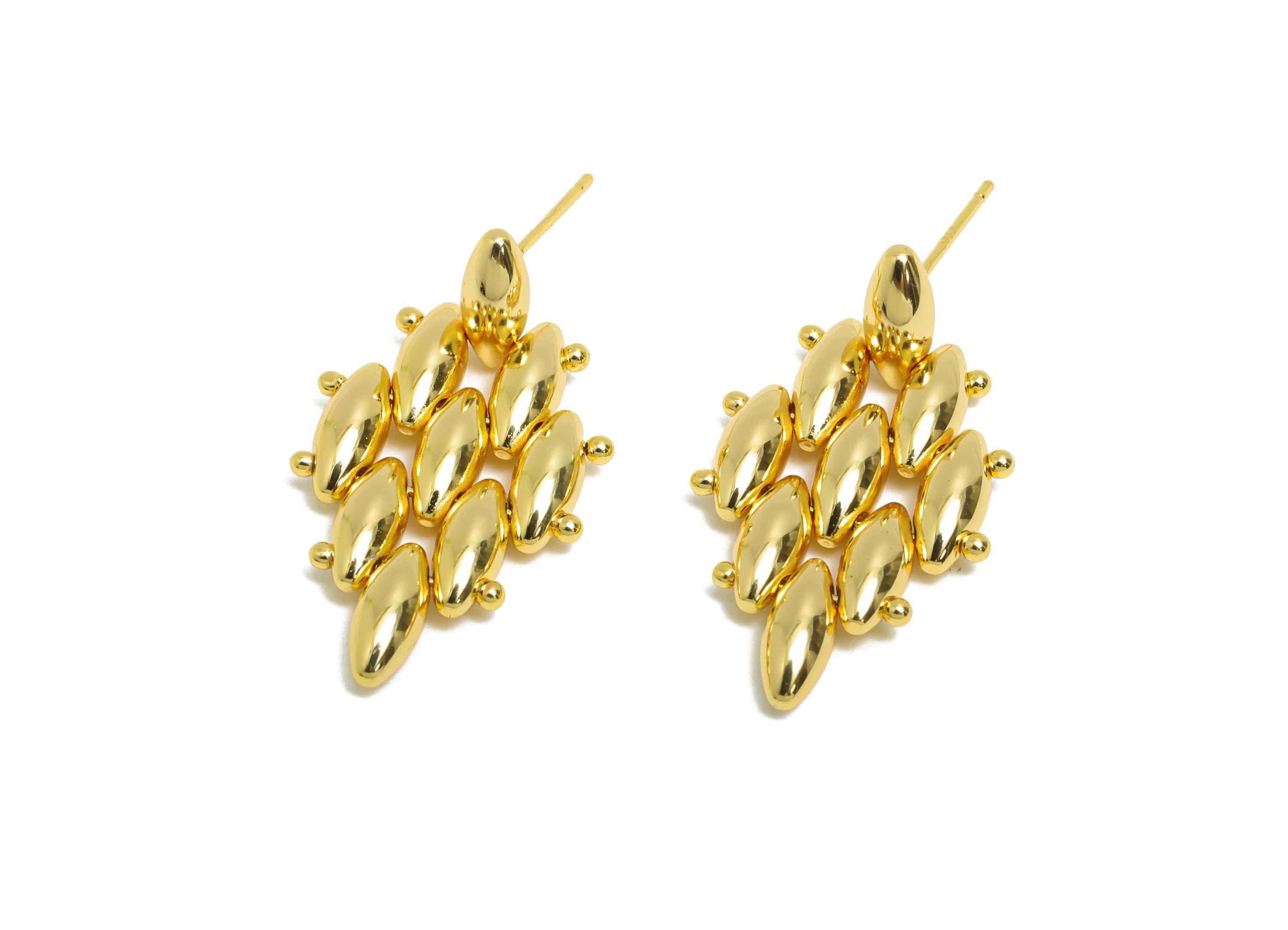 Marquise Cluster Earring Stud - Brass Layered Marquise Earring Stud - Geometric Cluster Jewelry - 18k Real Gold Plated - 27x17x3mm - RGP9438 - DOMEDBAZAAR