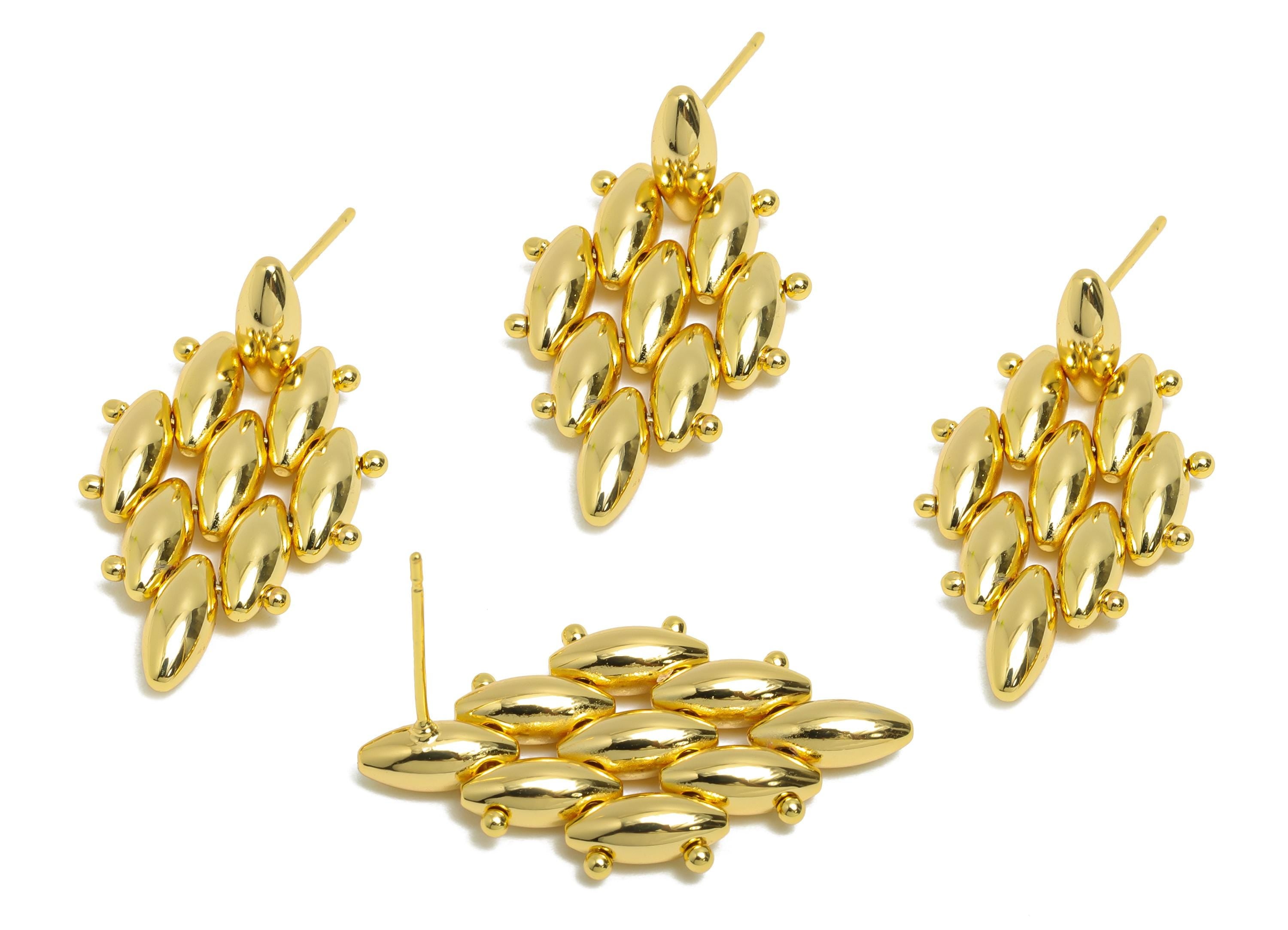 Marquise Cluster Earring Stud - Brass Layered Marquise Earring Stud - Geometric Cluster Jewelry - 18k Real Gold Plated - 27x17x3mm - RGP9438 - DOMEDBAZAAR