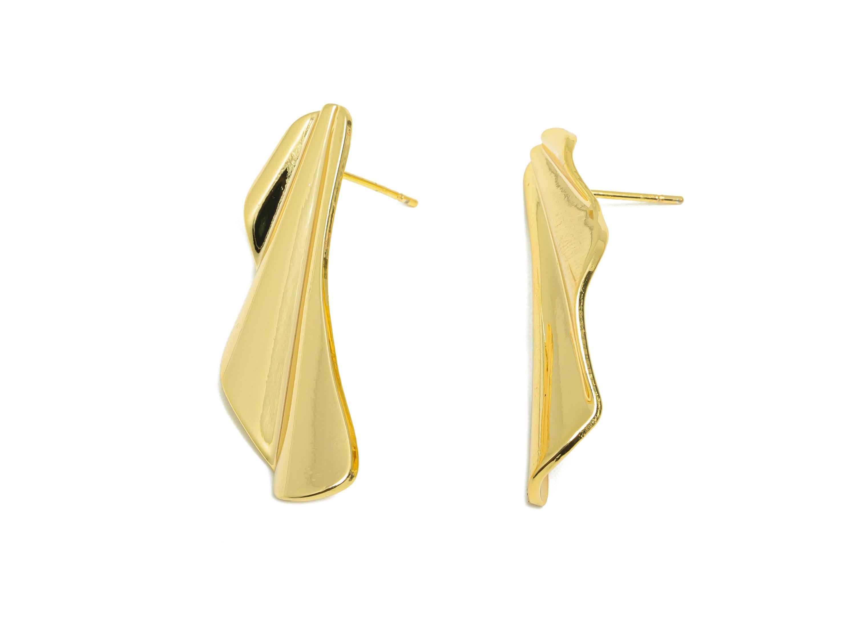 Brass Folding Irregular Earring - Brass Abstract Earring Stud - Minimalist Sculpted Earring Stud - Abstract Jewelry - 36x13x2mm - RGP10057 - DOMEDBAZAAR