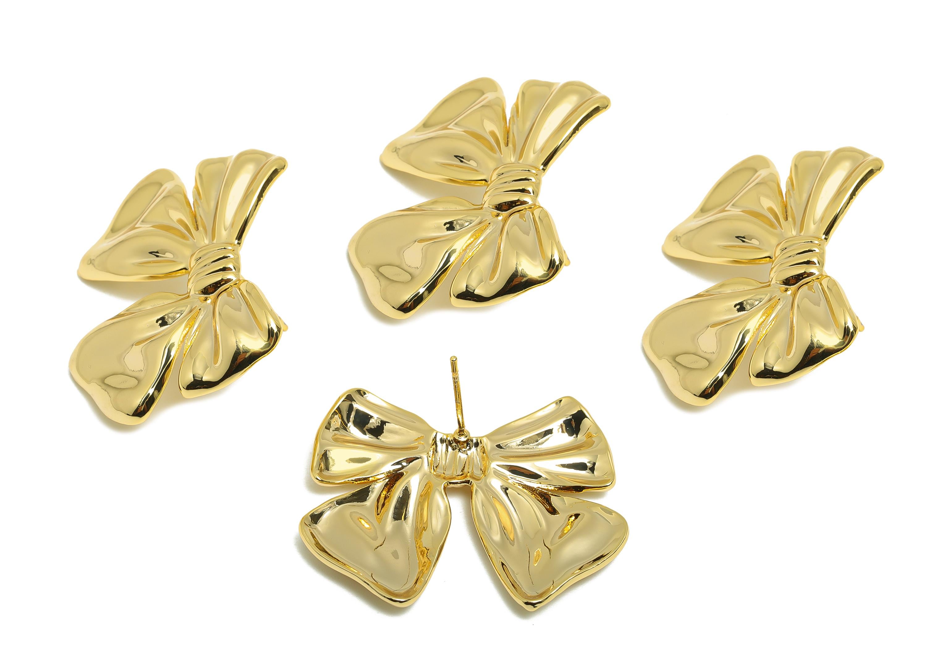 Brass Butterfly Bow Stud Earring - Brass Charming Bow  Ribbon Stud Earring - Textured Butterfly Bow Earring Post - 32x25x3.1mm - RGP10084 - DOMEDBAZAAR