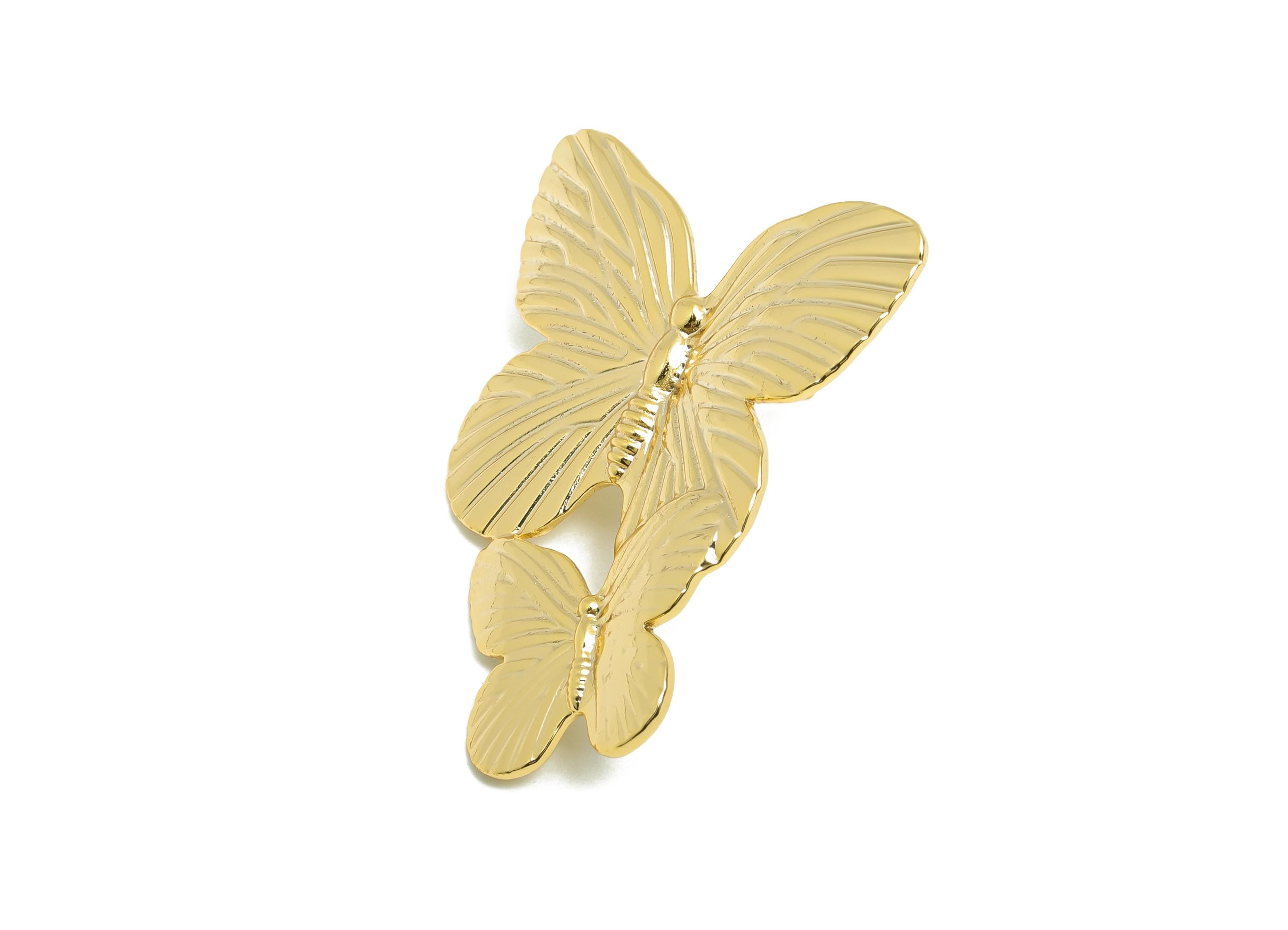 Layered Butterfly Stud Earring - Brass Textured Modern Earring Stud - Gold Nature-Inspired Elegant Butterfly Earring - 40x31x2mm - RGP10091 - DOMEDBAZAAR