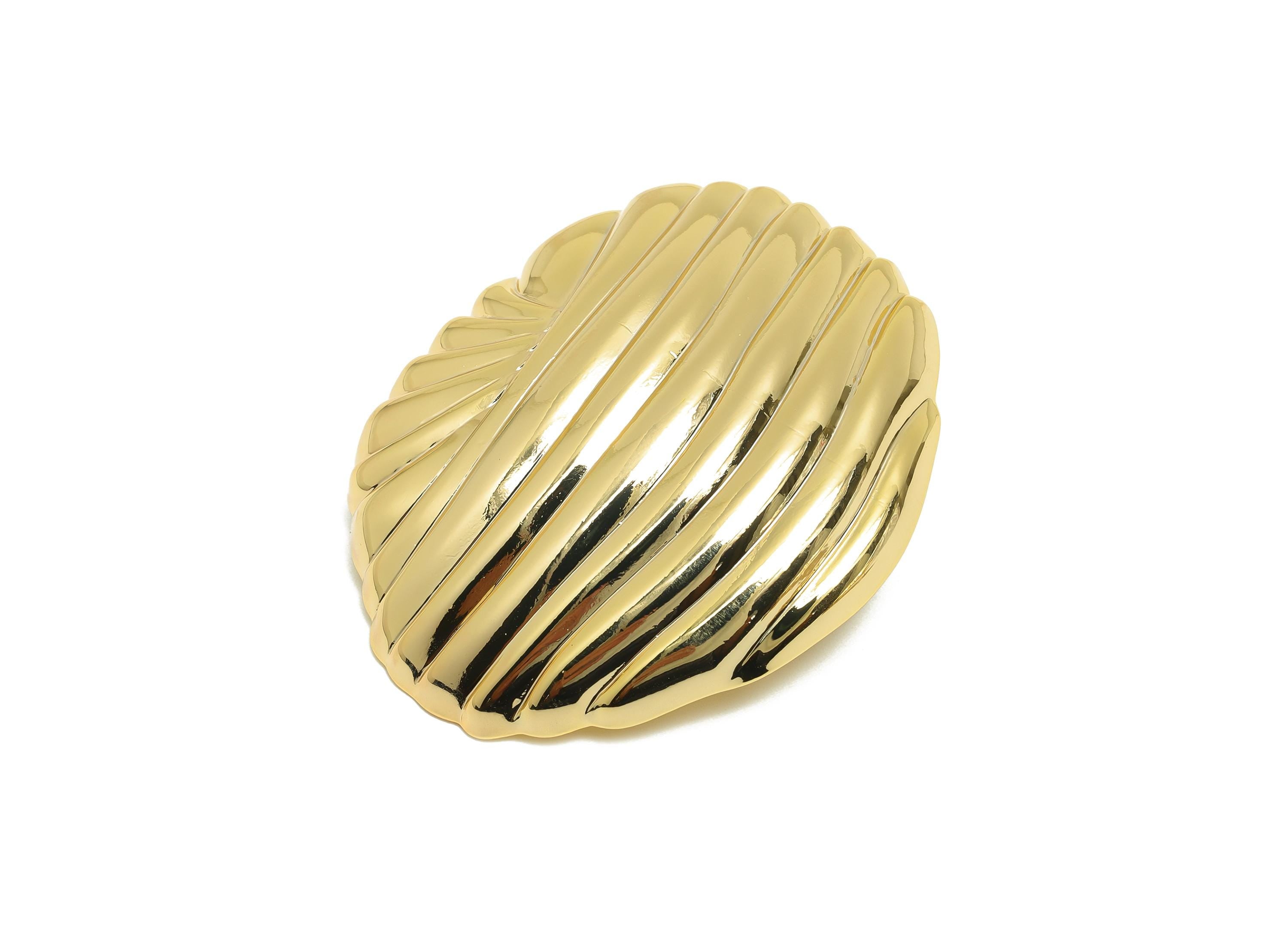 Brass Shell Earring - Brass Textured Bold Shell Earring - Gold Textured Wave Earring - Vintage-Inspired Rippled Stud - 49x41x8mm - RGP10079 - DOMEDBAZAAR