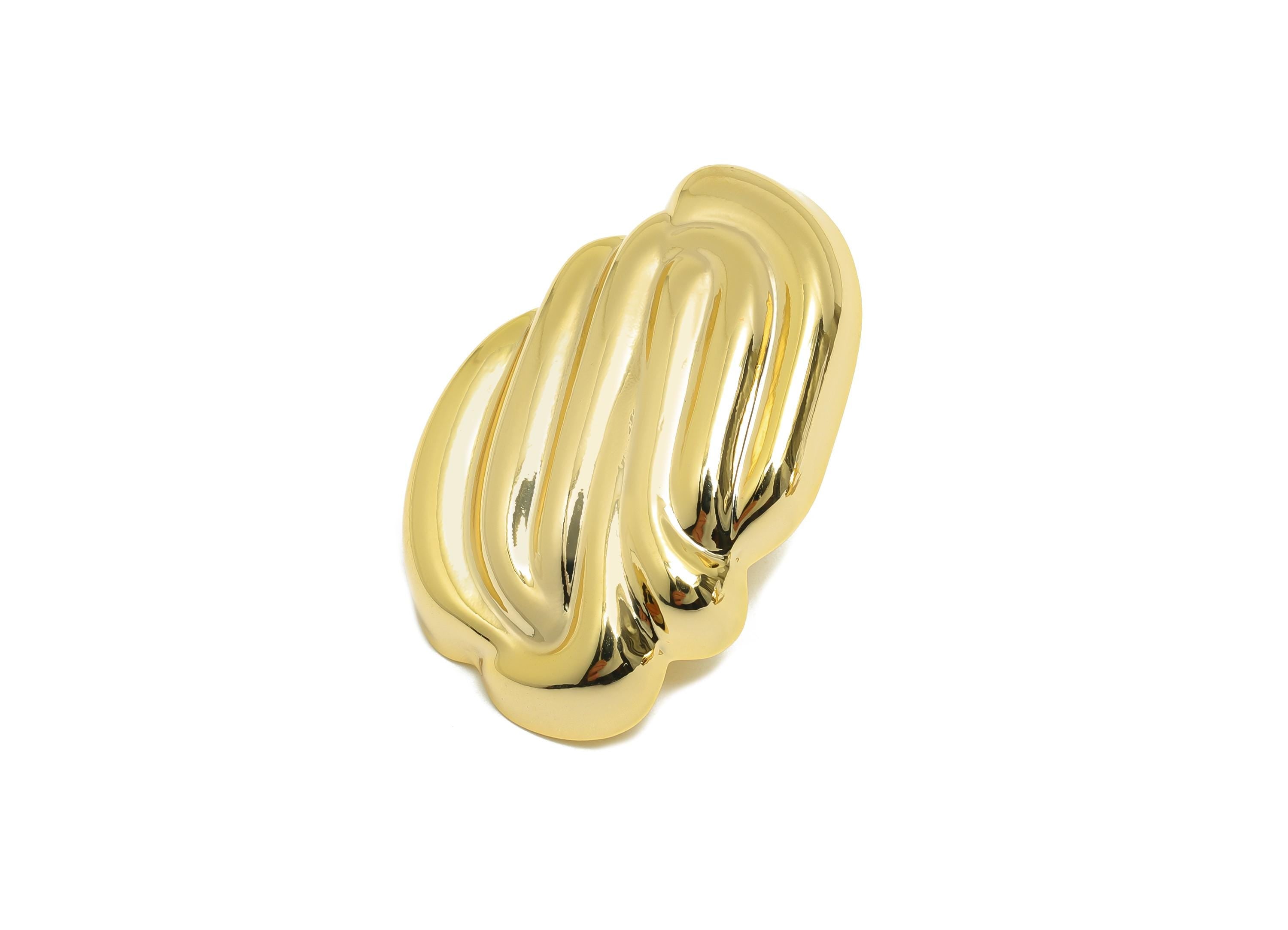 Bold Textured Earring - Brass Abstract Sculpted Earring - Elegant Rippled Earring - Unique Earring Post -  Gold Jewelry - 33x24x6mm-RGP10043 - DOMEDBAZAAR