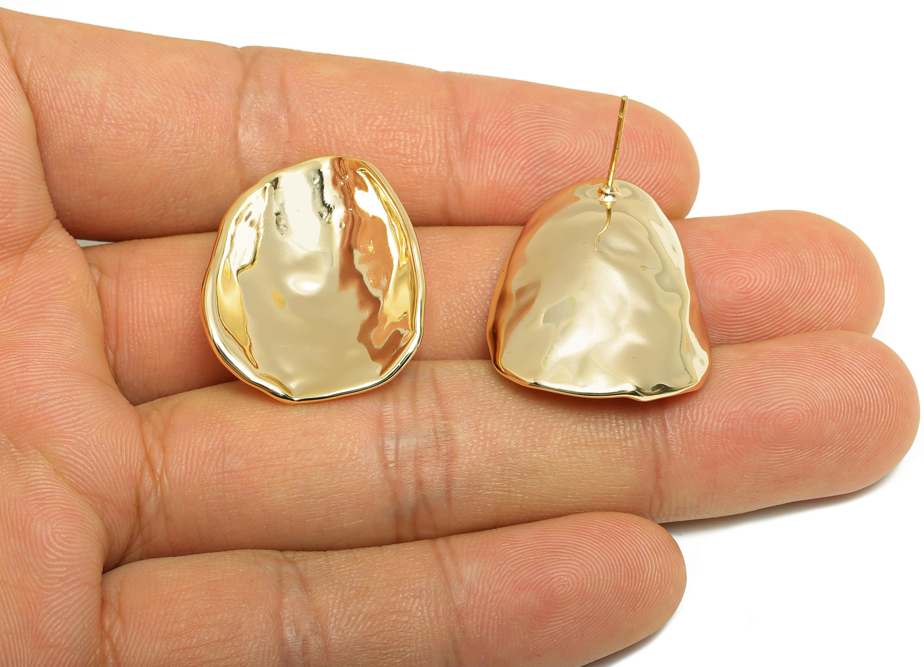 Bold Textured Earring Stud - Brass Gold Artistic Stud Earring - Brass Abstract Sculptural Earring Stud - Gold Jewelry - 28x21x7mm - RGP10100 - DOMEDBAZAAR