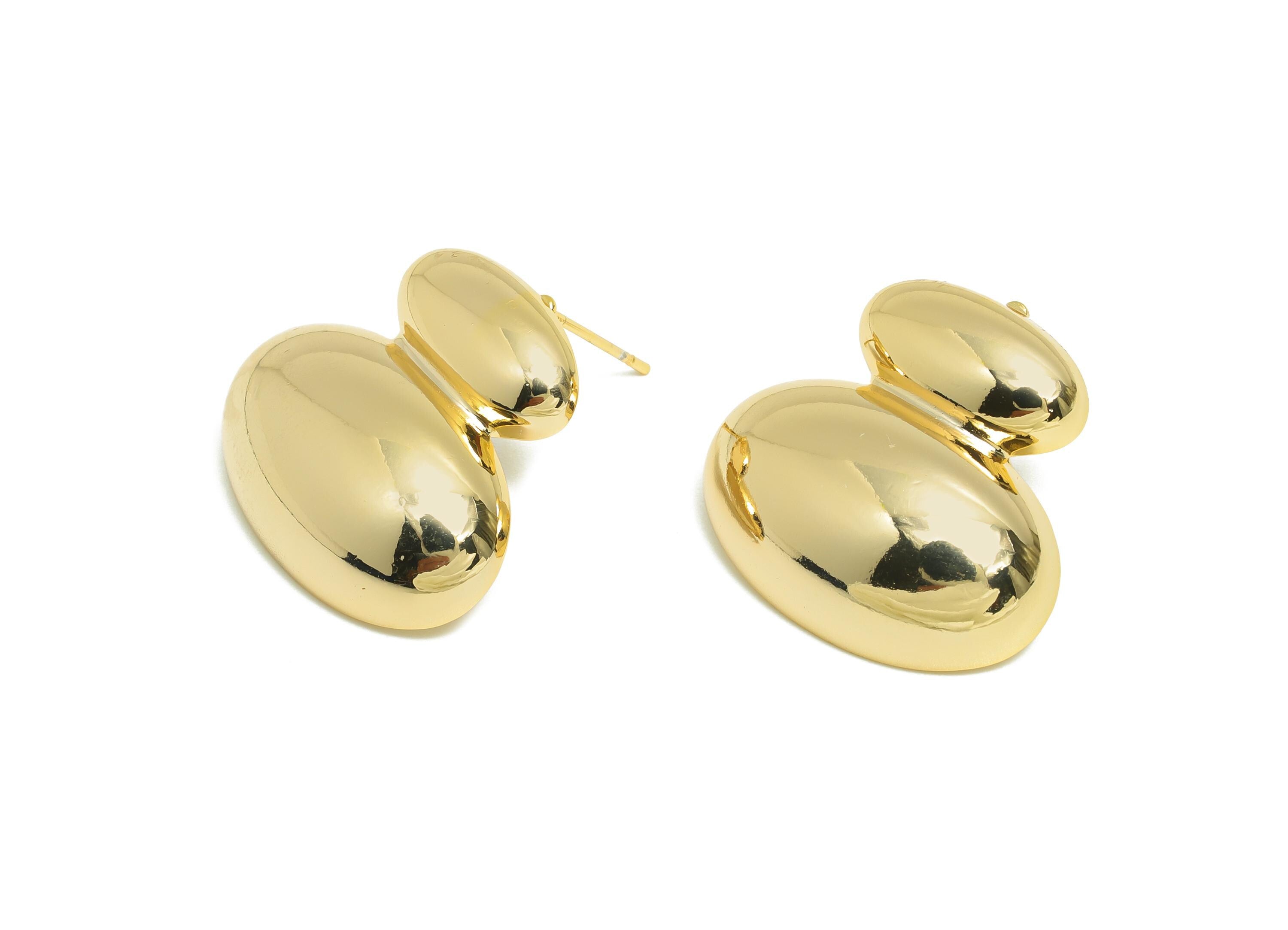 Unique Bubble Stud Earring - Brass Geometry Modern Earring Stud - Contemporary Chic Dome Earring - Gold Tone Plating - 22x23x5mm - RGP10090 - DOMEDBAZAAR