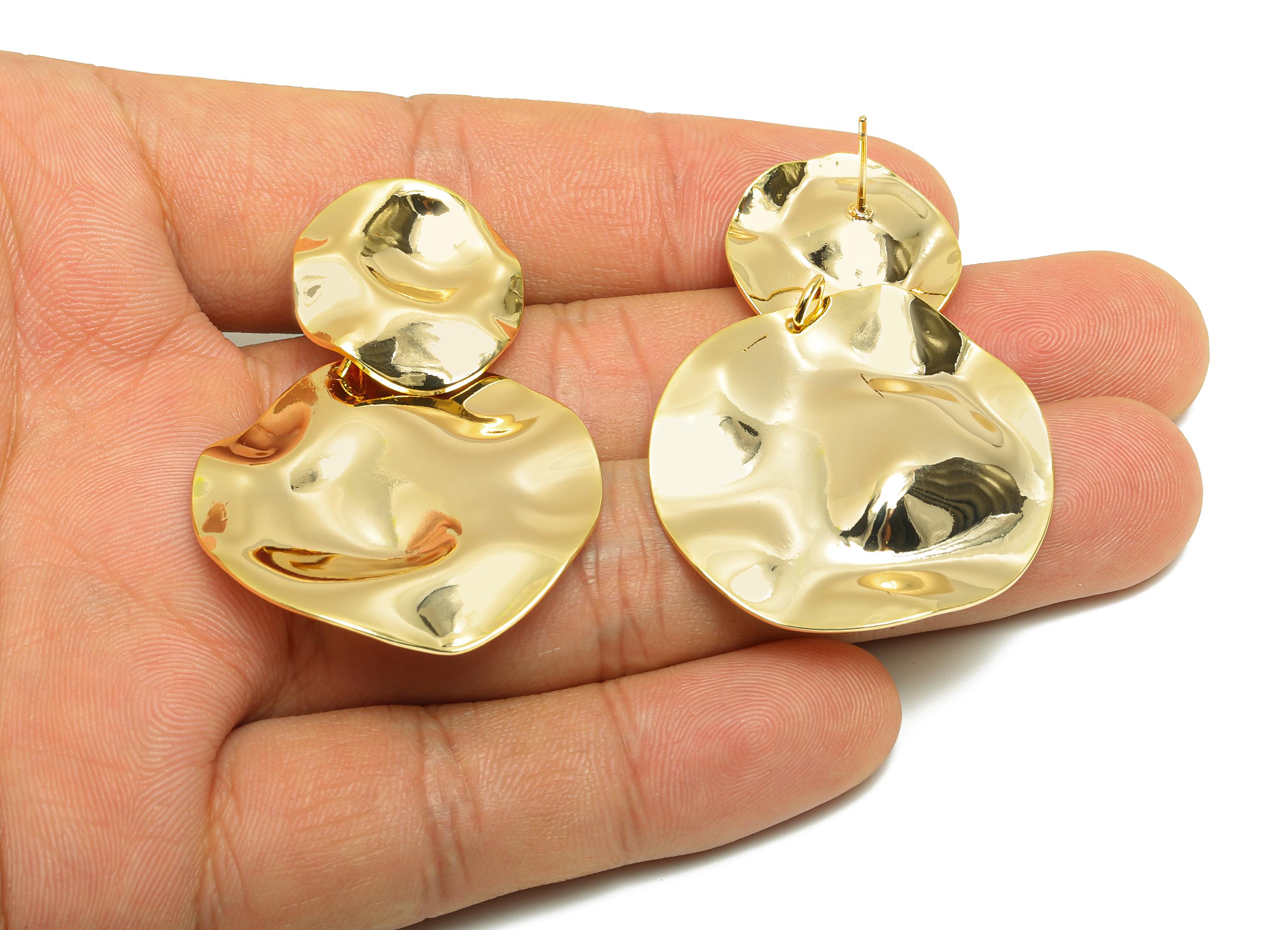 Bold Dangle Earring Post - Brass Elegant Abstract Earring Stud - Gold Elegant Earring Post - Real Gold Plating - 50.6x33x4mm - RGP10059 - DOMEDBAZAAR