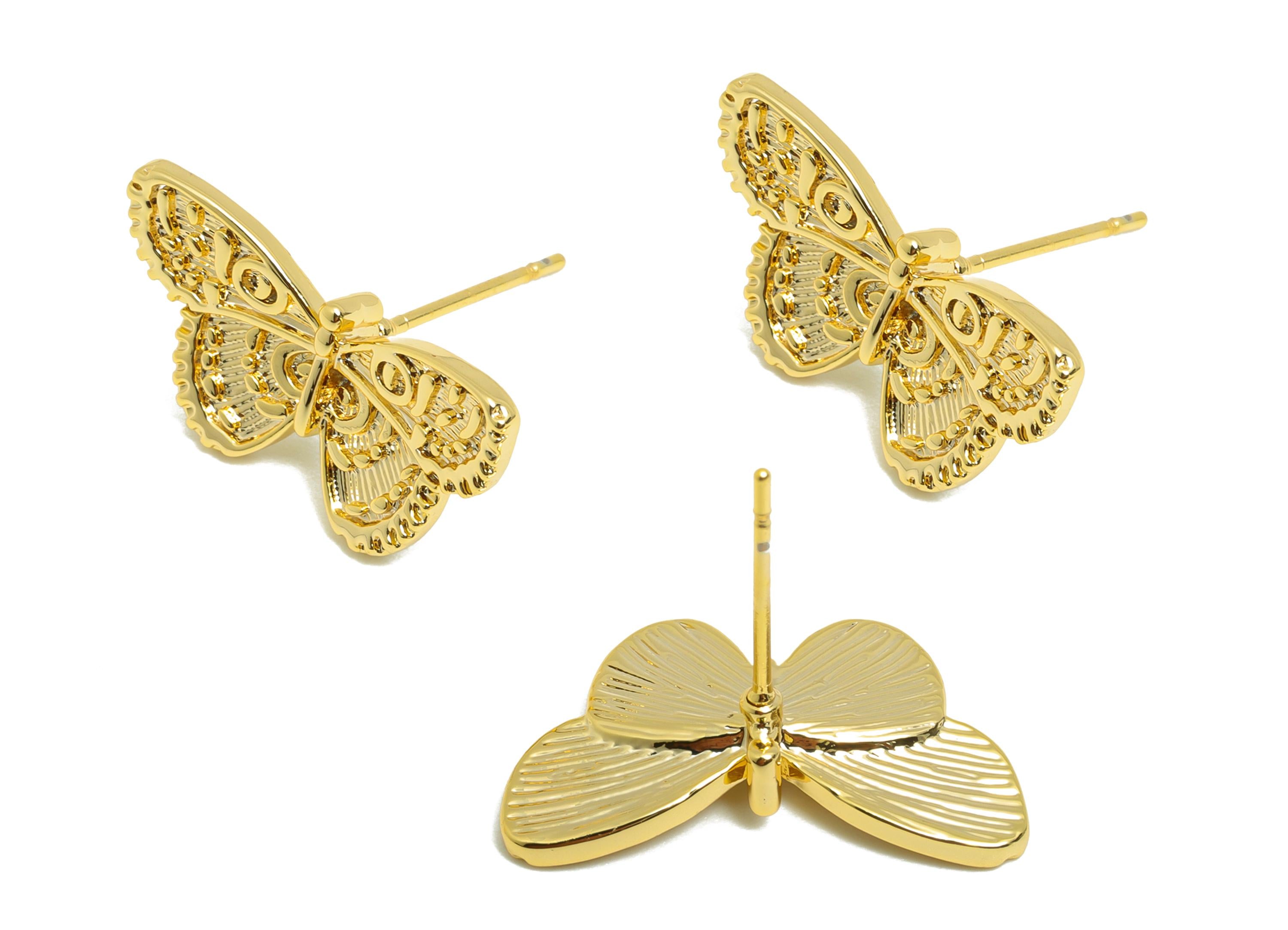 Vintage Butterfly Stud Earring - Brass Textured Butterfly Earring - Nature-Inspired Butterfly Earring - Gold Jewelry - 20x11x3mm - RGP10103 - DOMEDBAZAAR