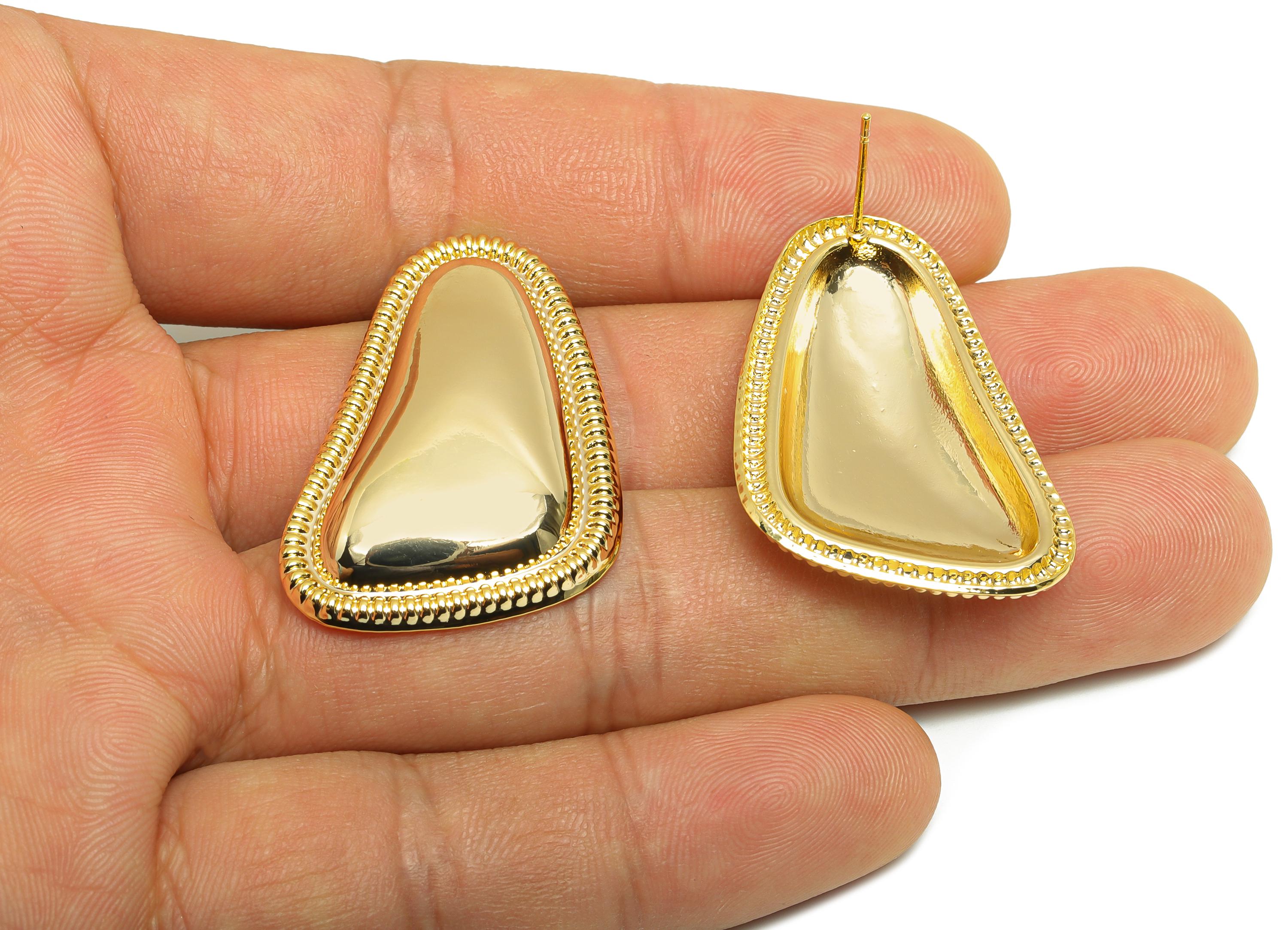 Brass Vintage Triangle Earring - Brass Artistic Triangle Embossed Borders Earrings Post - Trendy Gold Jewelry - 35.2x24.7x5mm - RGP10035 - DOMEDBAZAAR