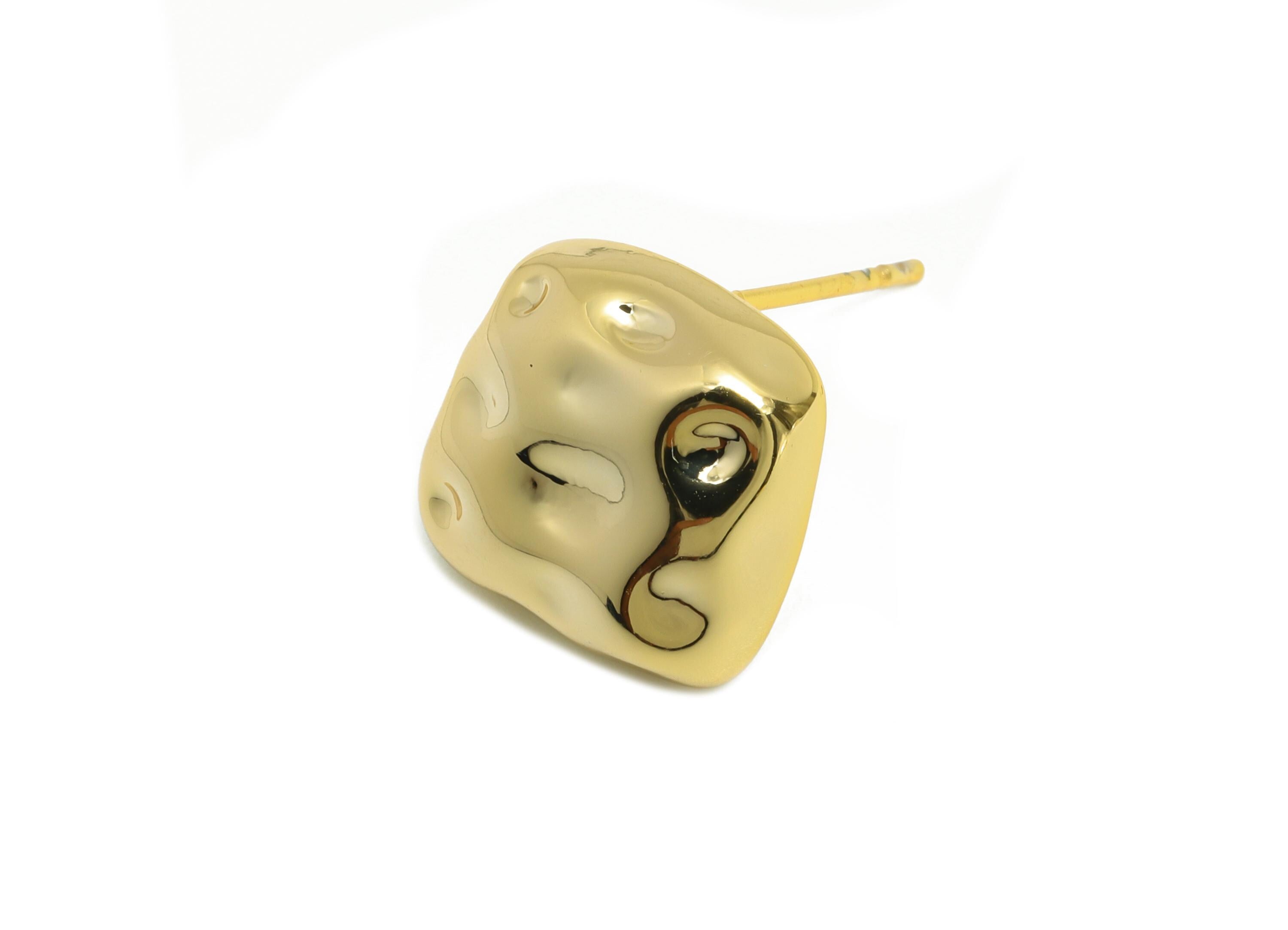 Vintage Stud Earring - Brass Textured Handcrafted Geometry Earring Post - Brass Artisan Jewelry - Gold Jewelry - 11.9x11.38x4mm - RGP10104 - DOMEDBAZAAR