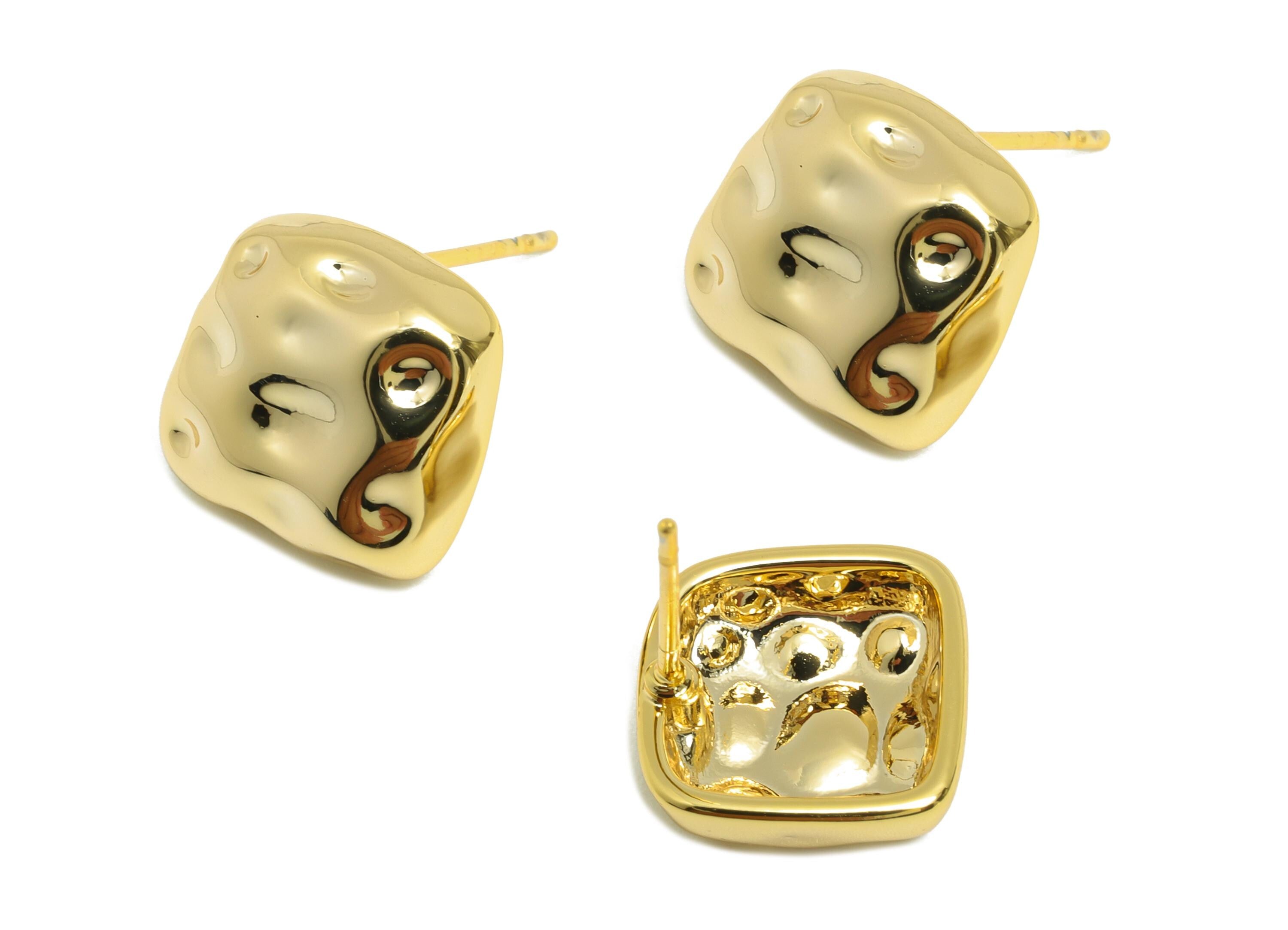 Vintage Stud Earring - Brass Textured Handcrafted Geometry Earring Post - Brass Artisan Jewelry - Gold Jewelry - 11.9x11.38x4mm - RGP10104 - DOMEDBAZAAR