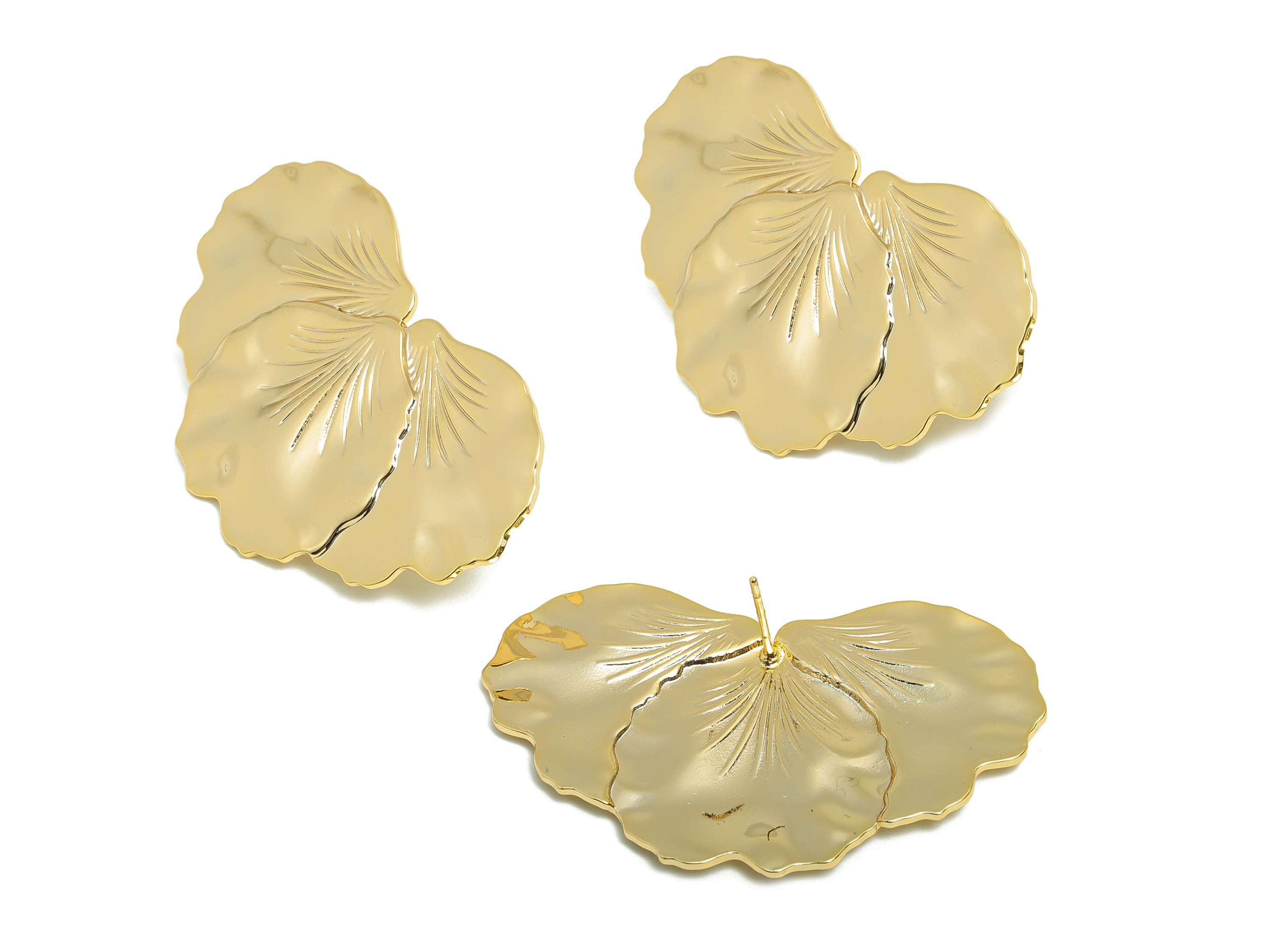 Delicate Leaf Earring Post - Brass Textured Petal with Floral Earring Post - Petal Intricate Floral - Nature Jewelry - 47x29x2mm - RGP10087 - DOMEDBAZAAR