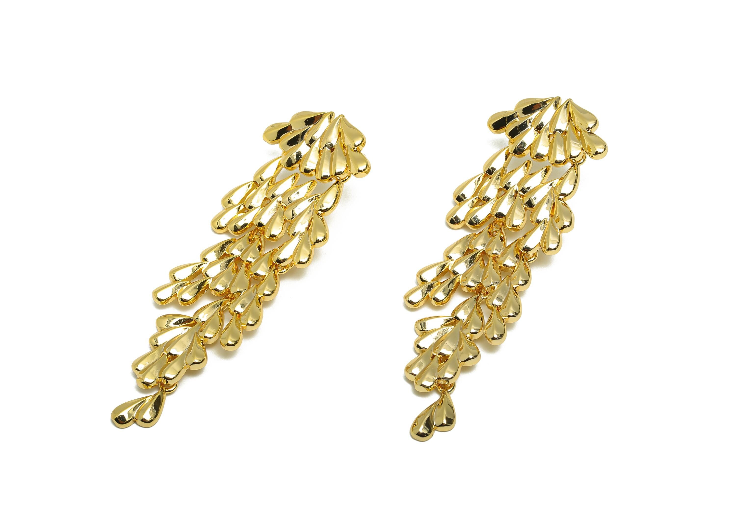 Vintage Layered Stud Earring - Brass Textured Antique Boho Chic Earring Post - Gold Bold Fashion Earring - Gold Jewelry - 67x24x3mm-RGP10096 - DOMEDBAZAAR