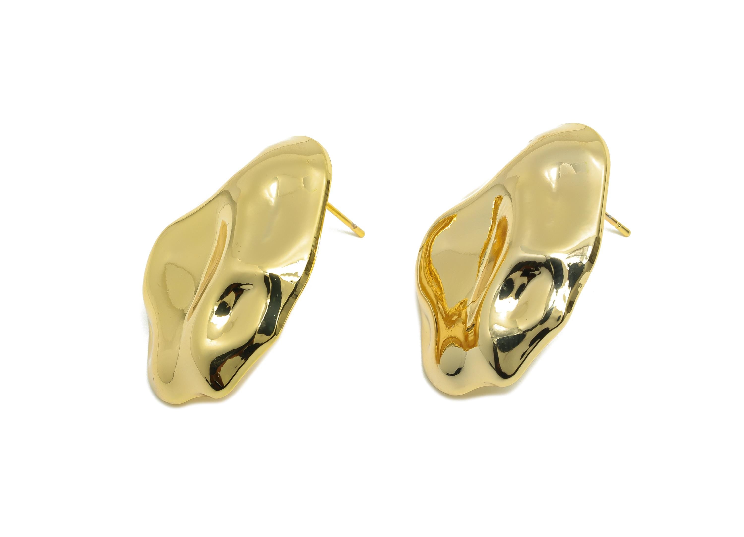 Brass Abstract Earring Stud - Brass Sculpted Organic Earring Post - Textured Unique Abstract Jewelry - Gold Jewelry - 30x22x5mm-RGP10073 - DOMEDBAZAAR