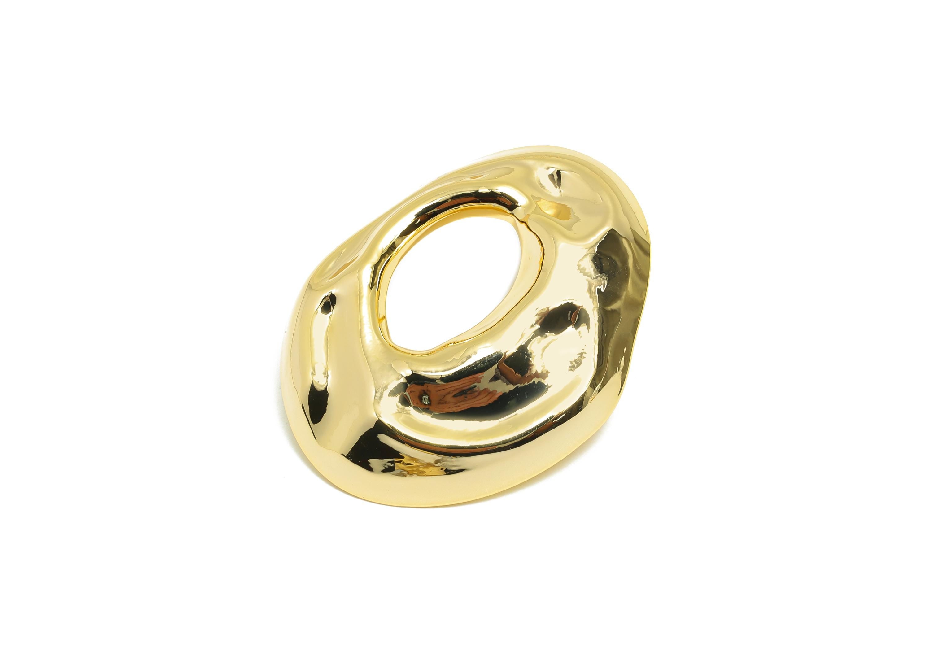 Abstract Hollow Stud Earring - Brass Textured Earrings with Unique Open Center - Abstract Jewelry - Gold Bold Jewelry - 35x28x5mm - RGP10031 - DOMEDBAZAAR