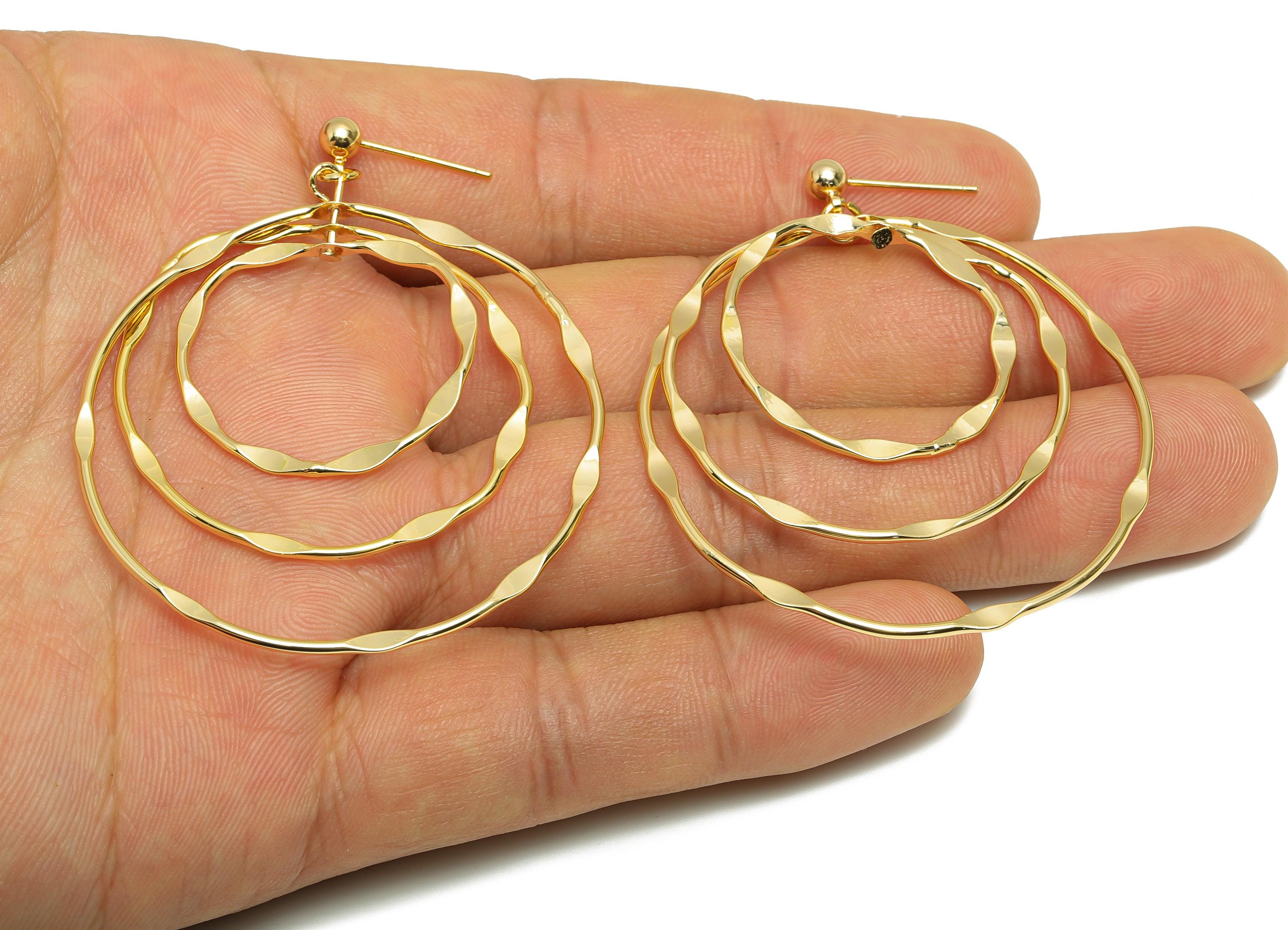 Hammered Earring Stud - Brass Boho Chic Layered Hoop Earring Post - Hammered Double Hoop Earring Post - Gold Jewelry - 58x47x4mm - RGP10117 - DOMEDBAZAAR