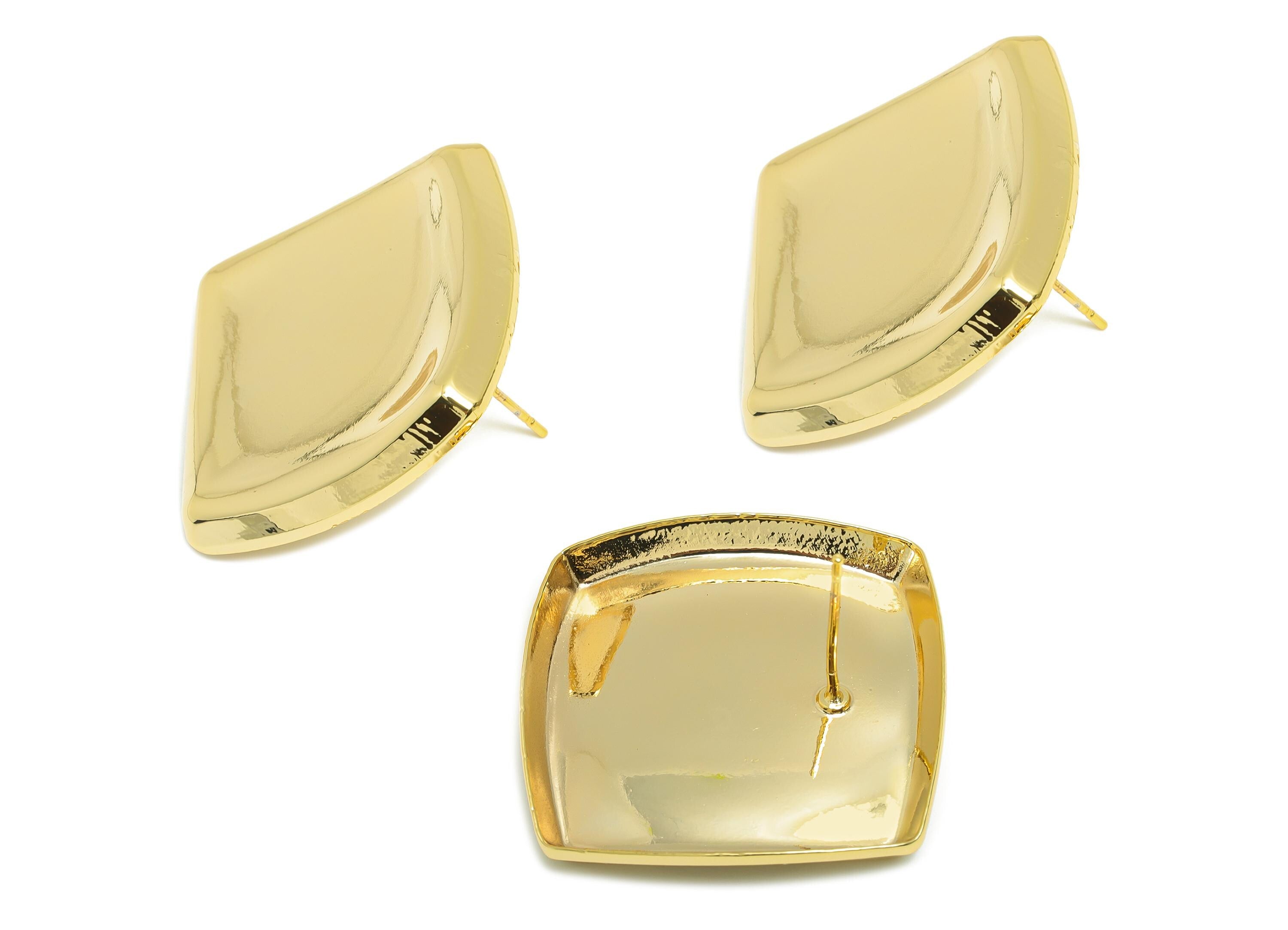 Bold Square Concave Earring Post - Brass Elegant Concave Stud Earring - Elegant Concave Stud Earring - Gold Jewelry - 34x28x3mm - RGP10075 - DOMEDBAZAAR