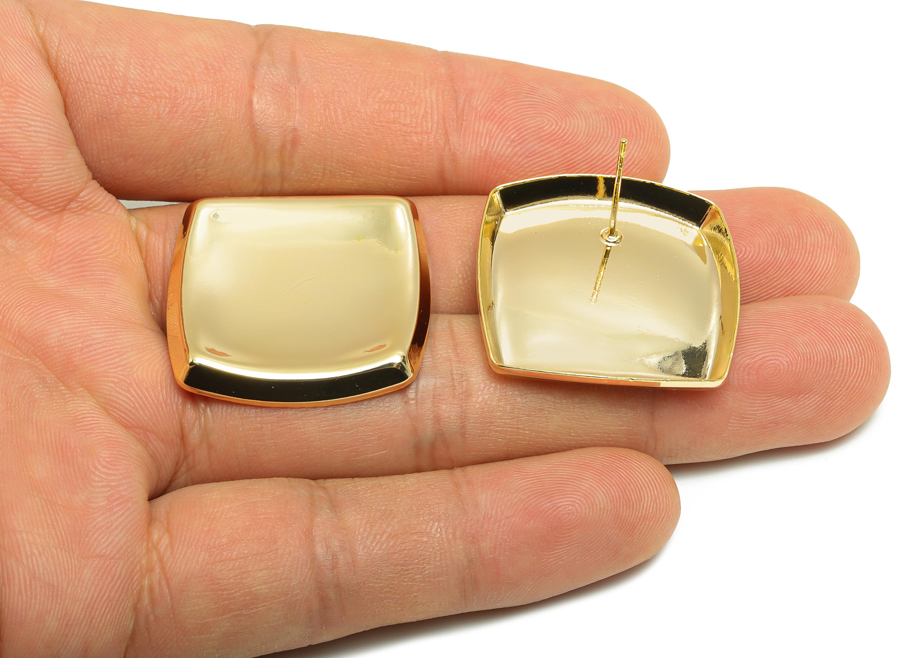 Bold Square Concave Earring Post - Brass Elegant Concave Stud Earring - Elegant Concave Stud Earring - Gold Jewelry - 34x28x3mm - RGP10075 - DOMEDBAZAAR