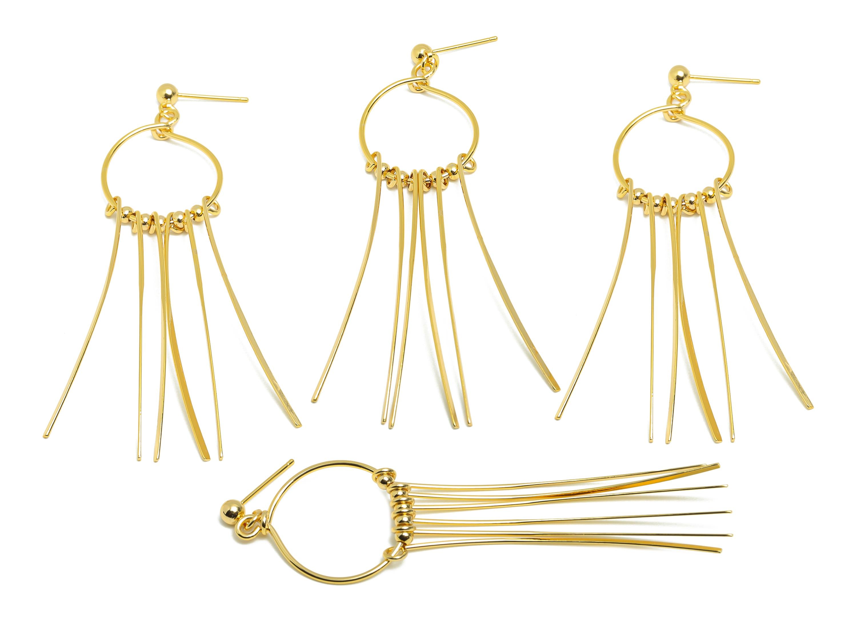 Dangle Tassel Earring Stud - Brass Boho Hammered Tassel Post - Layered Fringe Earring Bold Look Post - Gold Jewelry - 82x22x4mm - RGP10111 - DOMEDBAZAAR