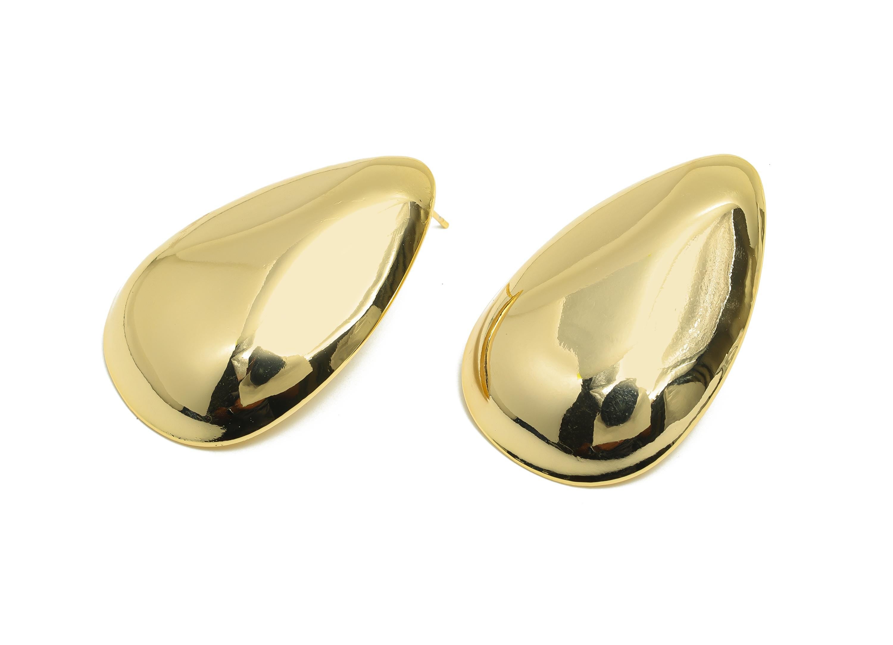 Gold Sleek Teardrop Earring - Brass Minimalist Teardrop Statement Earring - Minimalist Earring - Artistic Jewelry - 41.5x27x6.5mm - RGP10063 - DOMEDBAZAAR