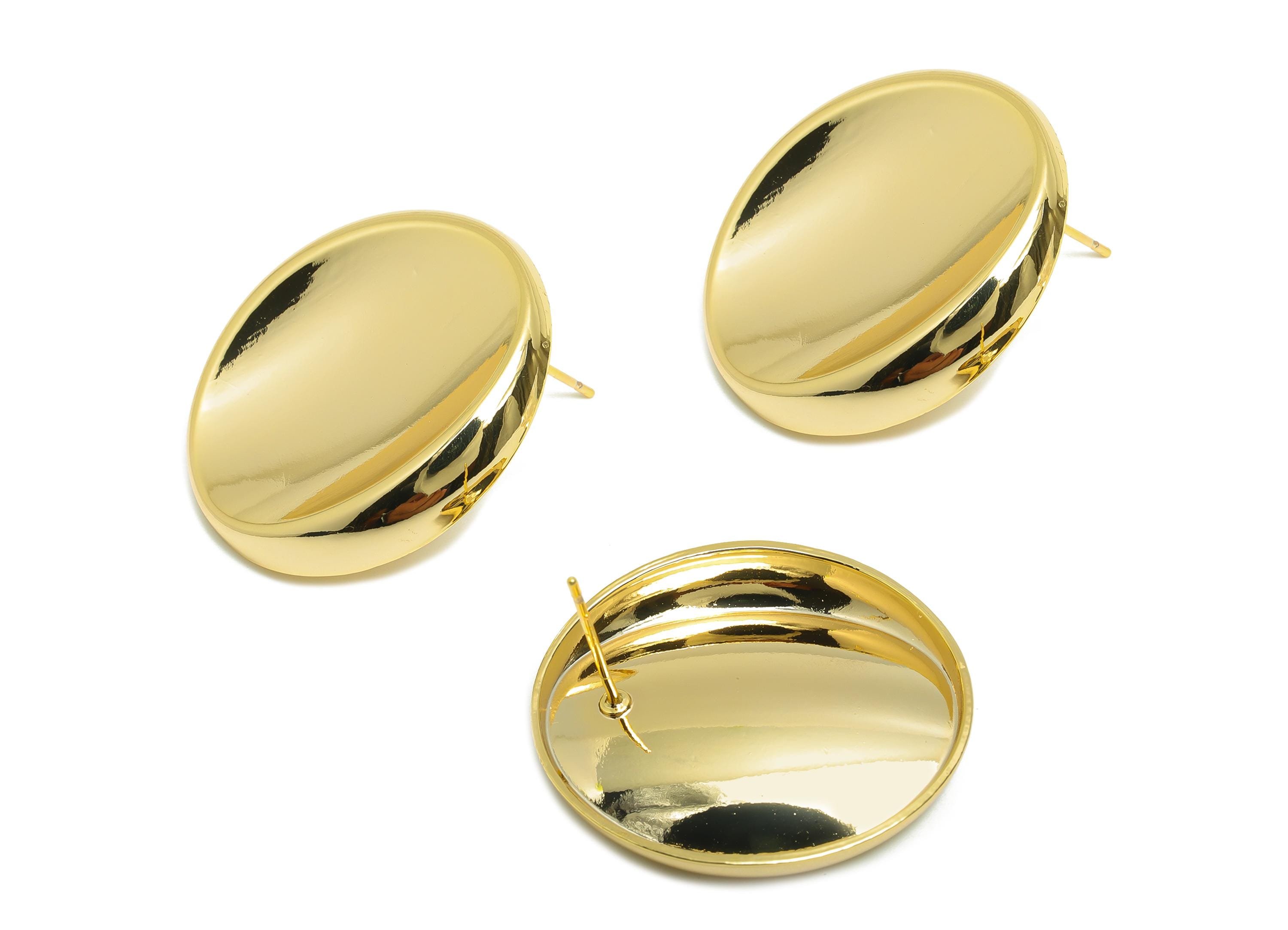 Brass Sunken Earring Stud - Brass Sleek Oval Flat Disc Design Earring Stud - Simple and Chic Earring - Gold Jewelry - 29x27x4mm - RGP10067 - DOMEDBAZAAR