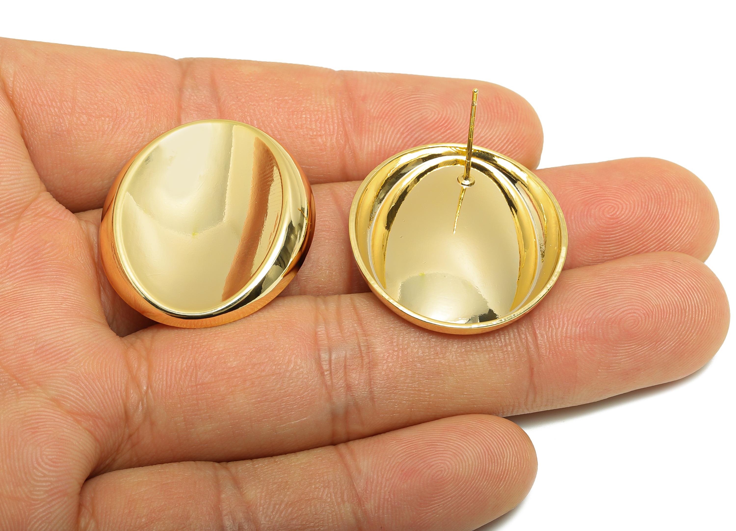 Brass Sunken Earring Stud - Brass Sleek Oval Flat Disc Design Earring Stud - Simple and Chic Earring - Gold Jewelry - 29x27x4mm - RGP10067 - DOMEDBAZAAR